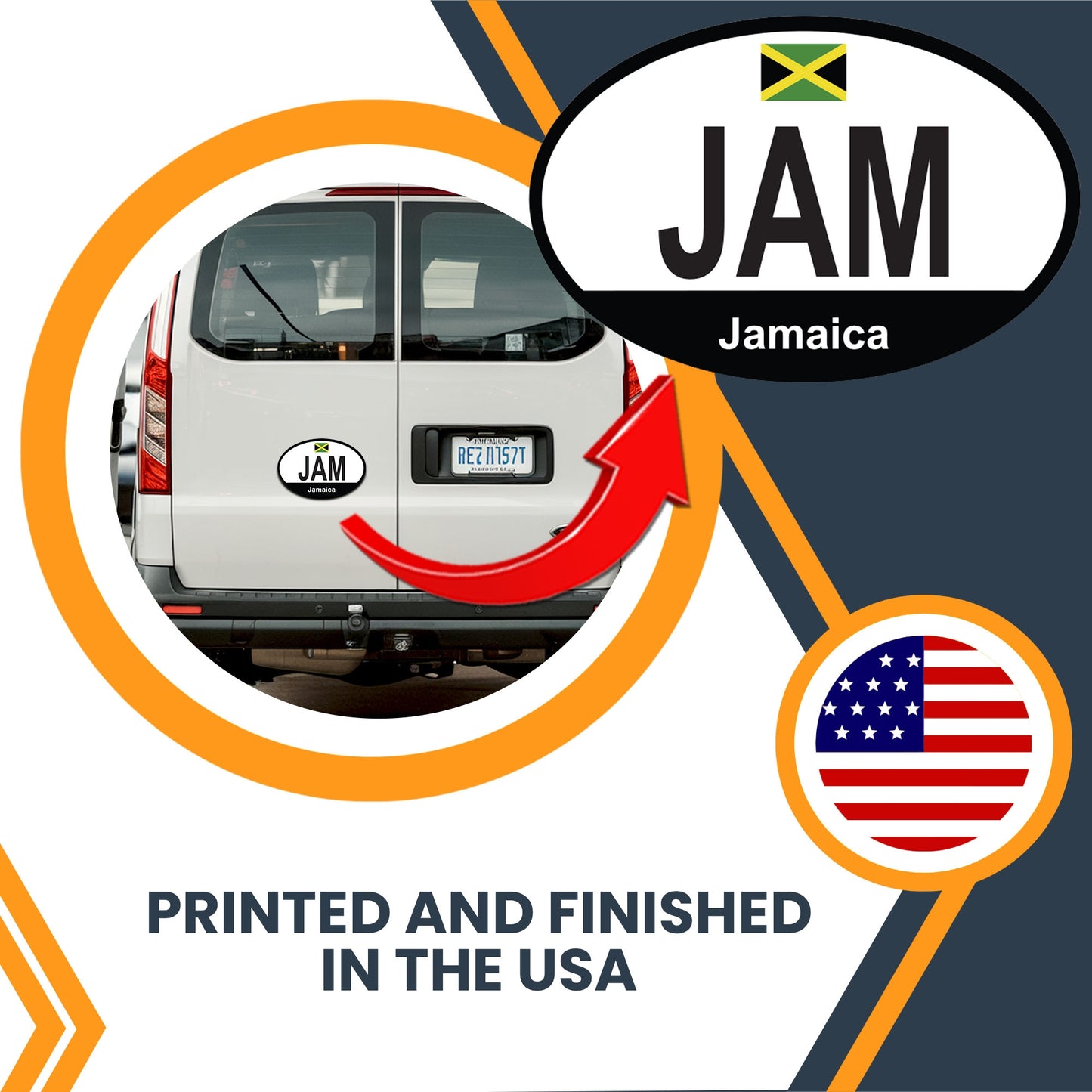 Magnet Me Up JAM Jamaica Country Code Car Magnet Decal, 4x6 Inches Oval, Euro Souvenir Magnet, Land of Wood and Water, Jamaican Flag