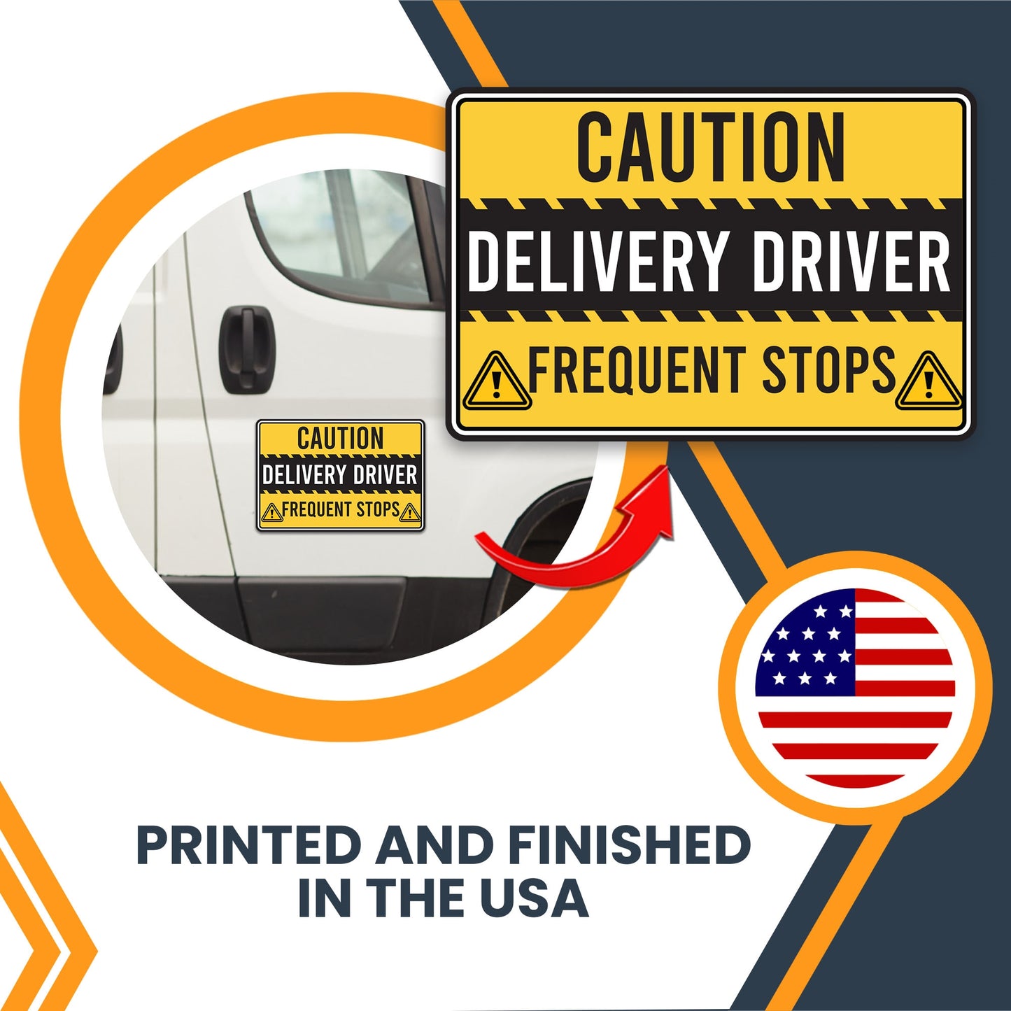 Magnet Me Up Caution Frequent Stops Delivery Driver Automotive Magnet Decal, 3 Pack, Yellow/Black, Two 8x12 inch and One 3x10 inch