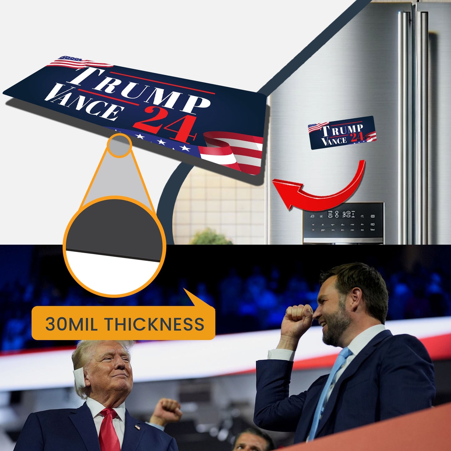 Magnet Me Up Trump Vance 24 Republican Election Magnet Decal, 4x6 inches, Combines Quality and Patriotism, Political Expression, and Souvenir for Trump-Vance Supporters, for Rallies, Crafted in USA