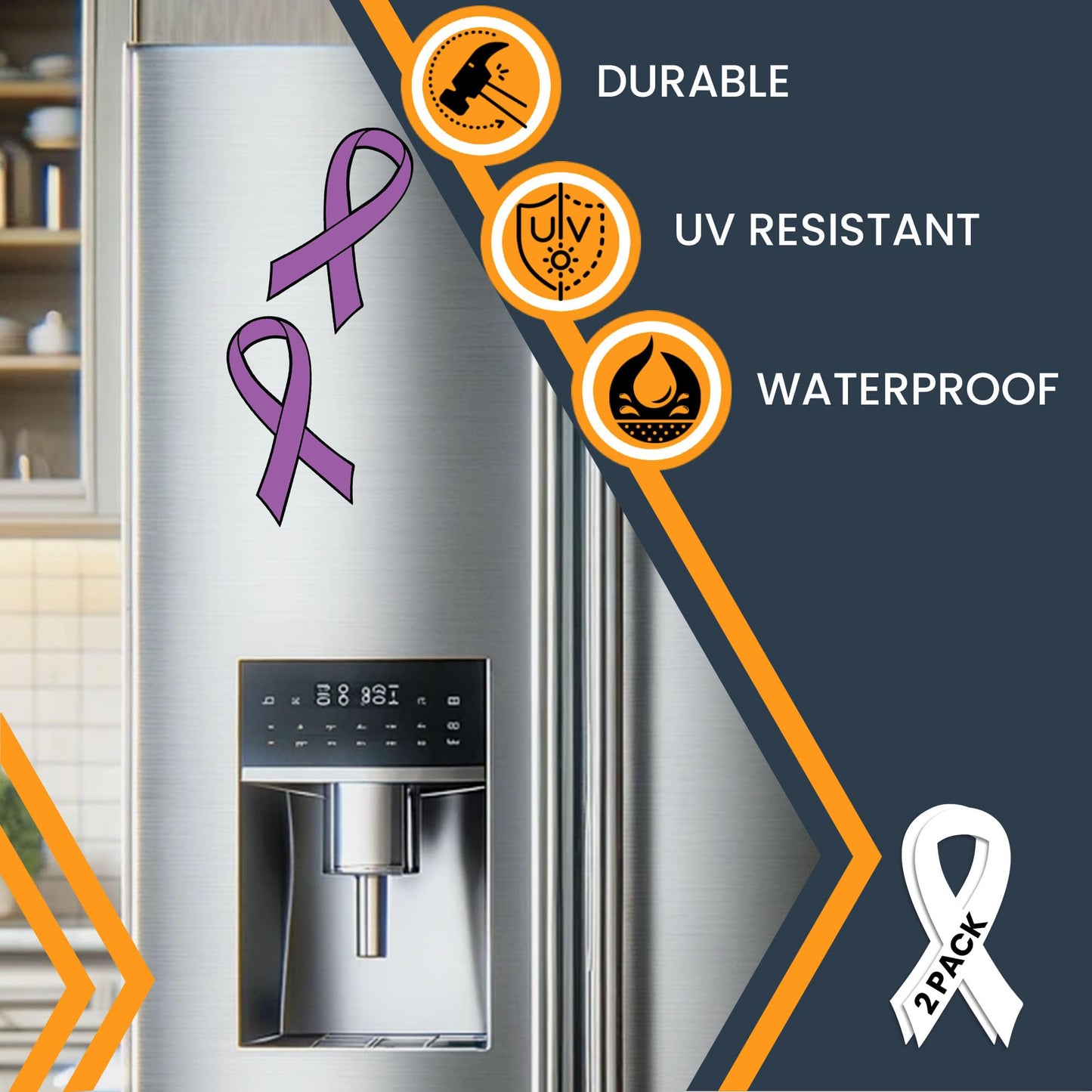 Magnet Me Up Support Pancreatic and Leiomyosarcoma Cancer Awareness Purple Ribbon Magnet Decal, 3.5x7 Inches, 2 Pack, Automotive Magnet for Car Truck SUV, Health Advocacy, Crafted in USA