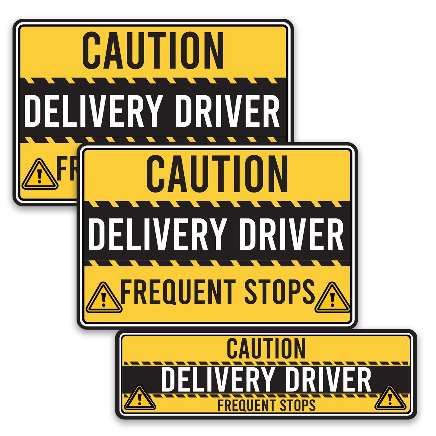 Magnet Me Up Caution Frequent Stops Delivery Driver Automotive Magnet Decal, 3 Pack, Yellow/Black, Two 8x12 inch and One 3x10 inch