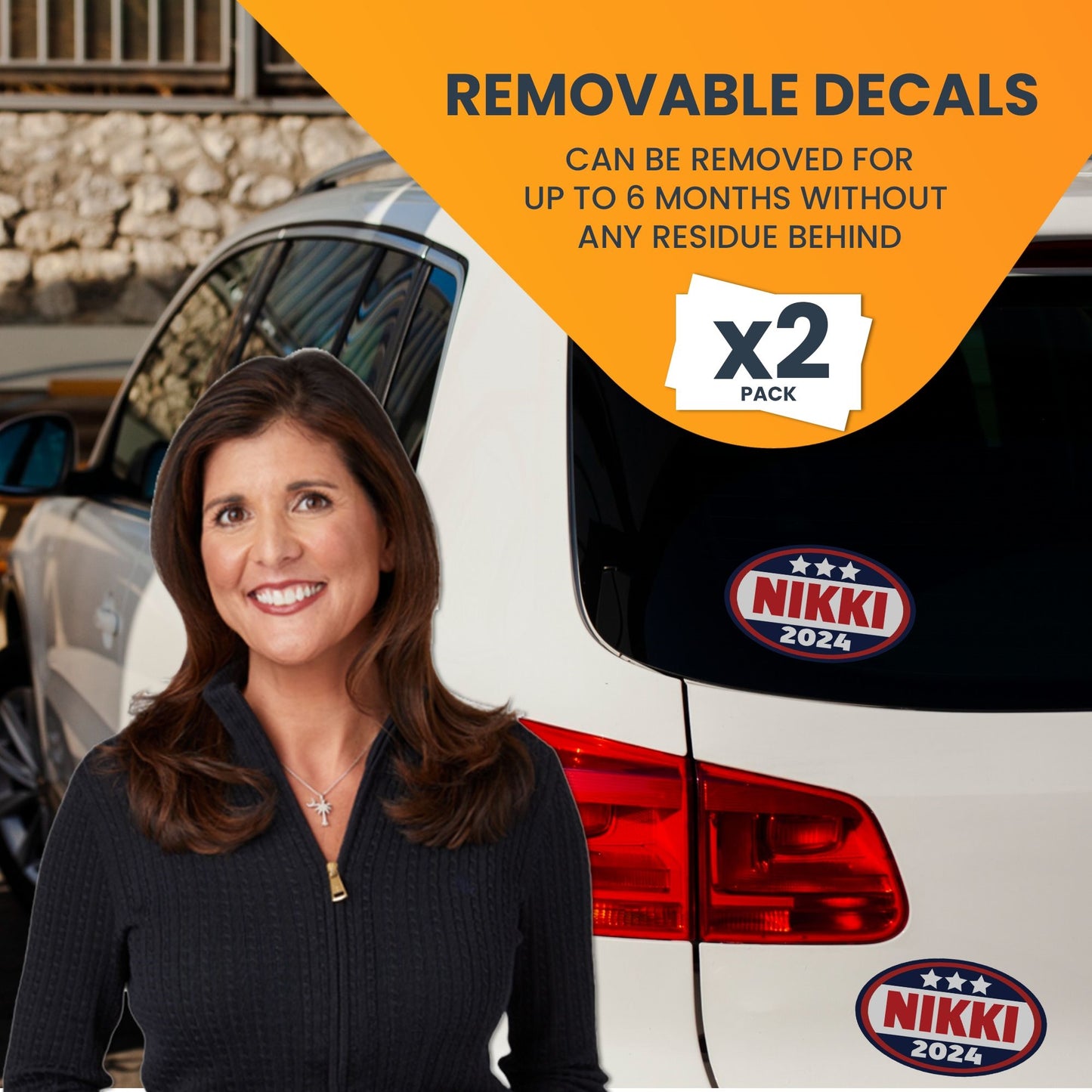 Magnet Me Up Nikki Haley Republican Political Party 2024 Adhesive Decal Sticker, 2 Pack, 5.5x3.5 Inch, Heavy Duty adhesion to Car Window, Bumper, etc