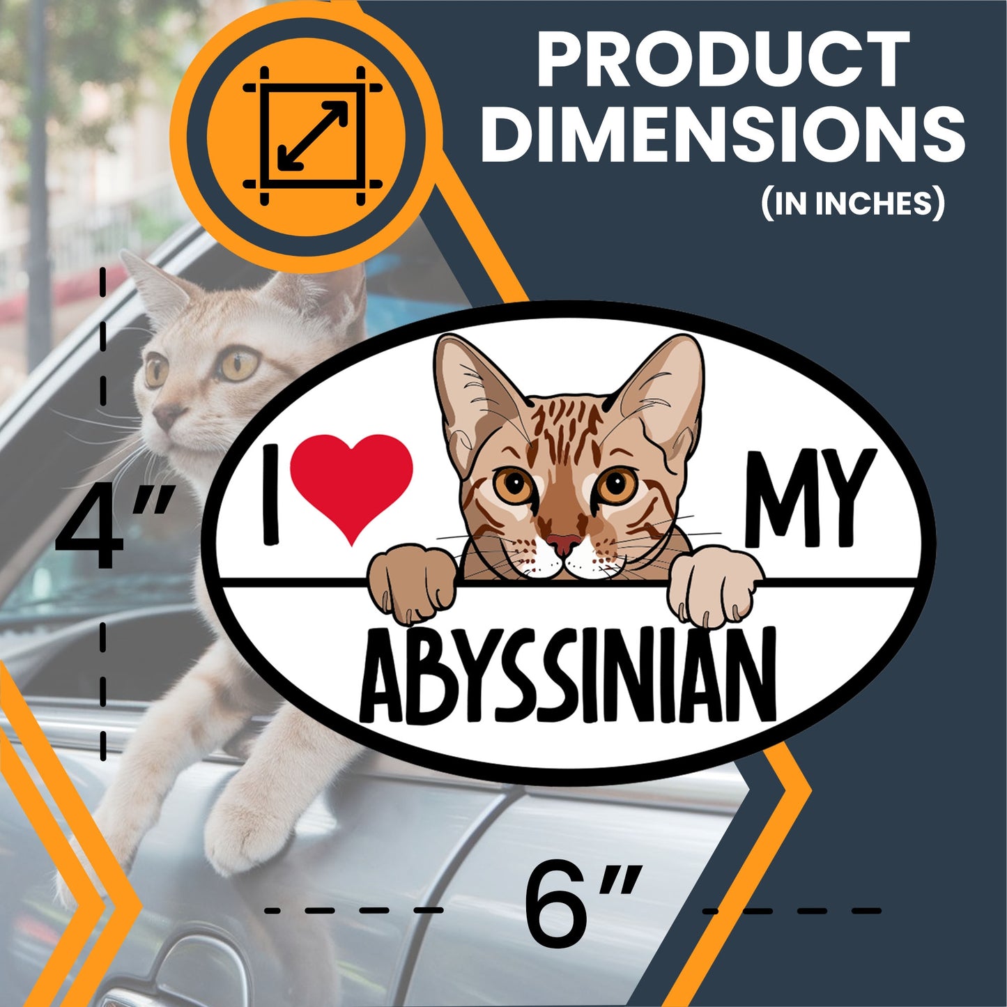 Magnet Me Up I Love My Abyssinian Cat Breed Car Magnet Decal, 4x6 Inches, Cute Peeking Cat Design Bumper Magnet, Feline Car Decal, Pet Lover Gifts