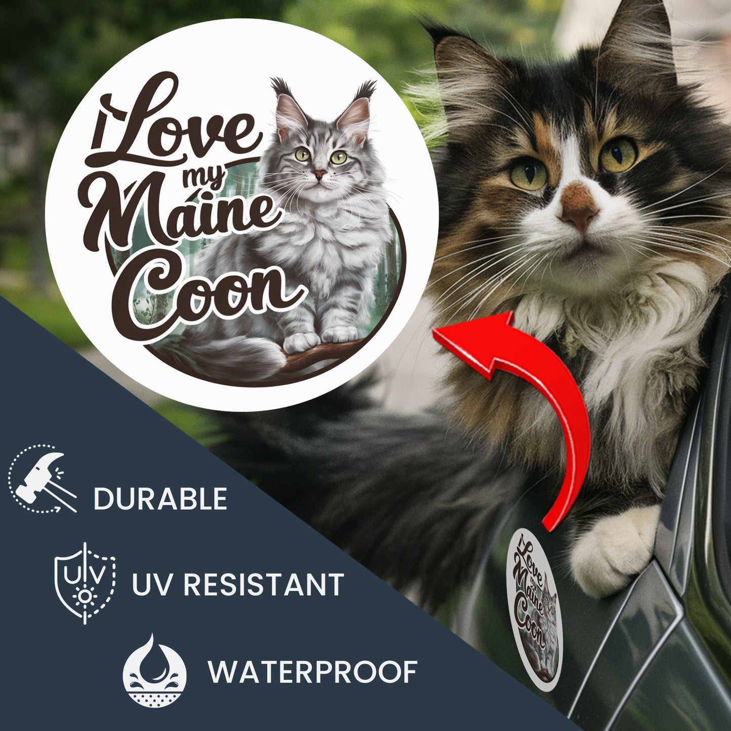 Magnet Me Up I Love My Maine Coon Realistic Adorable Cat Car Magnet, 5 Inch Round, Cute Fridge Magnet, Show Your Love for Feline Friends, Any Magnetic Surface, Gift for Cat Lovers, Crafted in USA