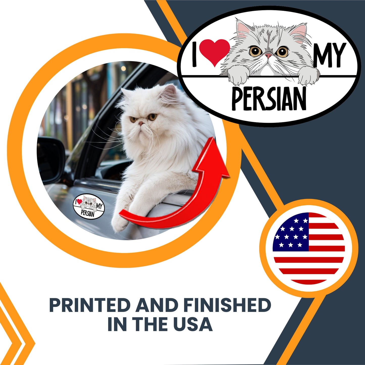 Magnet Me Up I Love My Persian Cat Breed Car Magnet Decal, 4x6 Inches, Cute Peeking Cat Design Bumper Magnet, Loving Companions