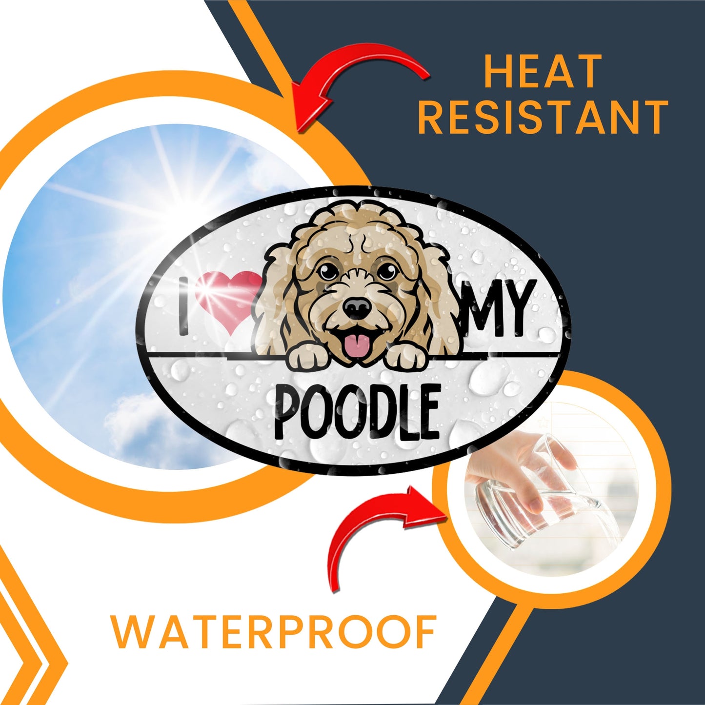 I Love My Poodle Dog Breed Car Magnet Decal, 4x6 Inches Oval, Fun and Unique Design to Celebrate Your Furry Friend on The Go, Cute Peeking Dog