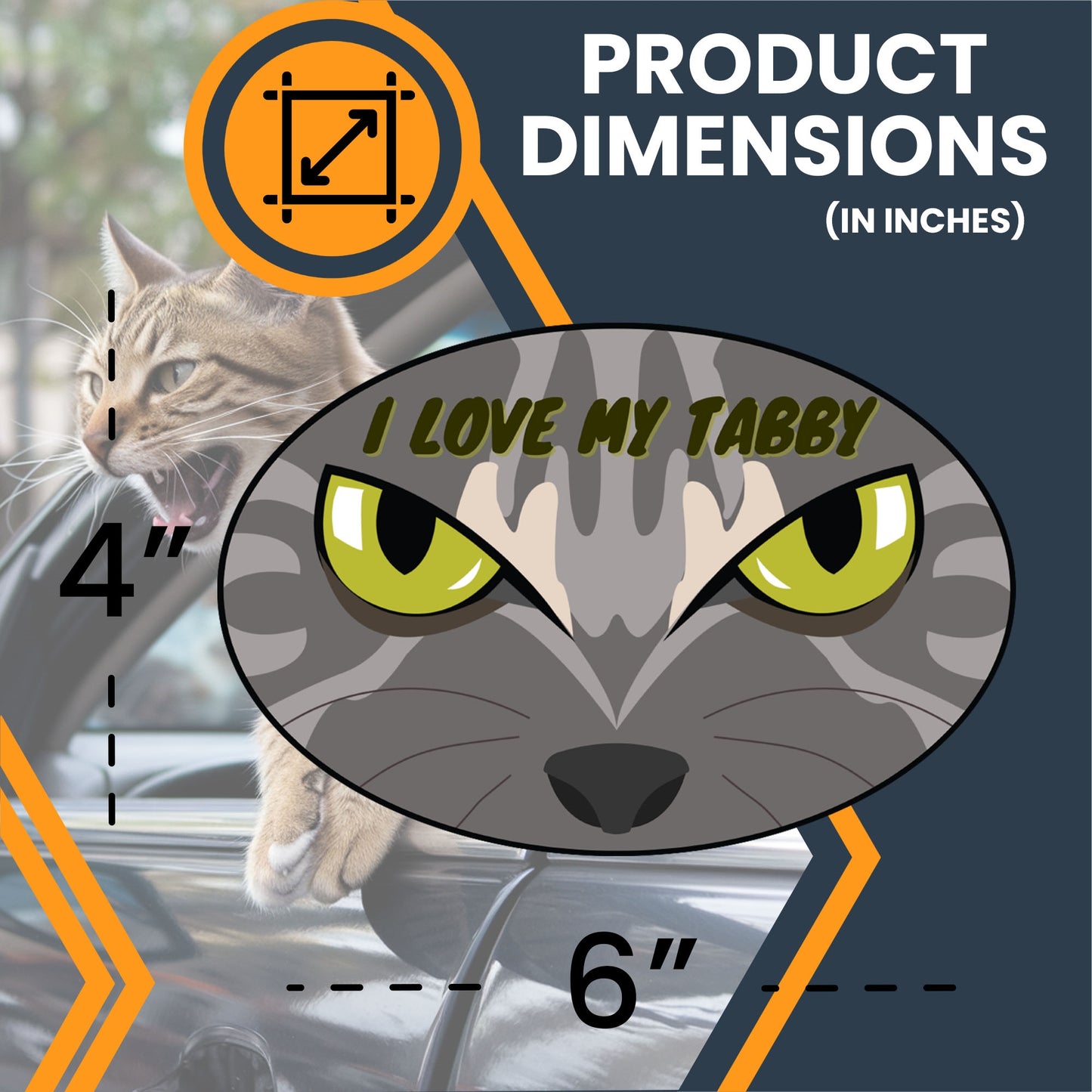 Magnet Me Up I Love My Tabby Cute Cat Breed Car Magnet Decal, 4x6 Inches Oval, Friendly and Affectionate, Bumper Magnet, Fridge Decor