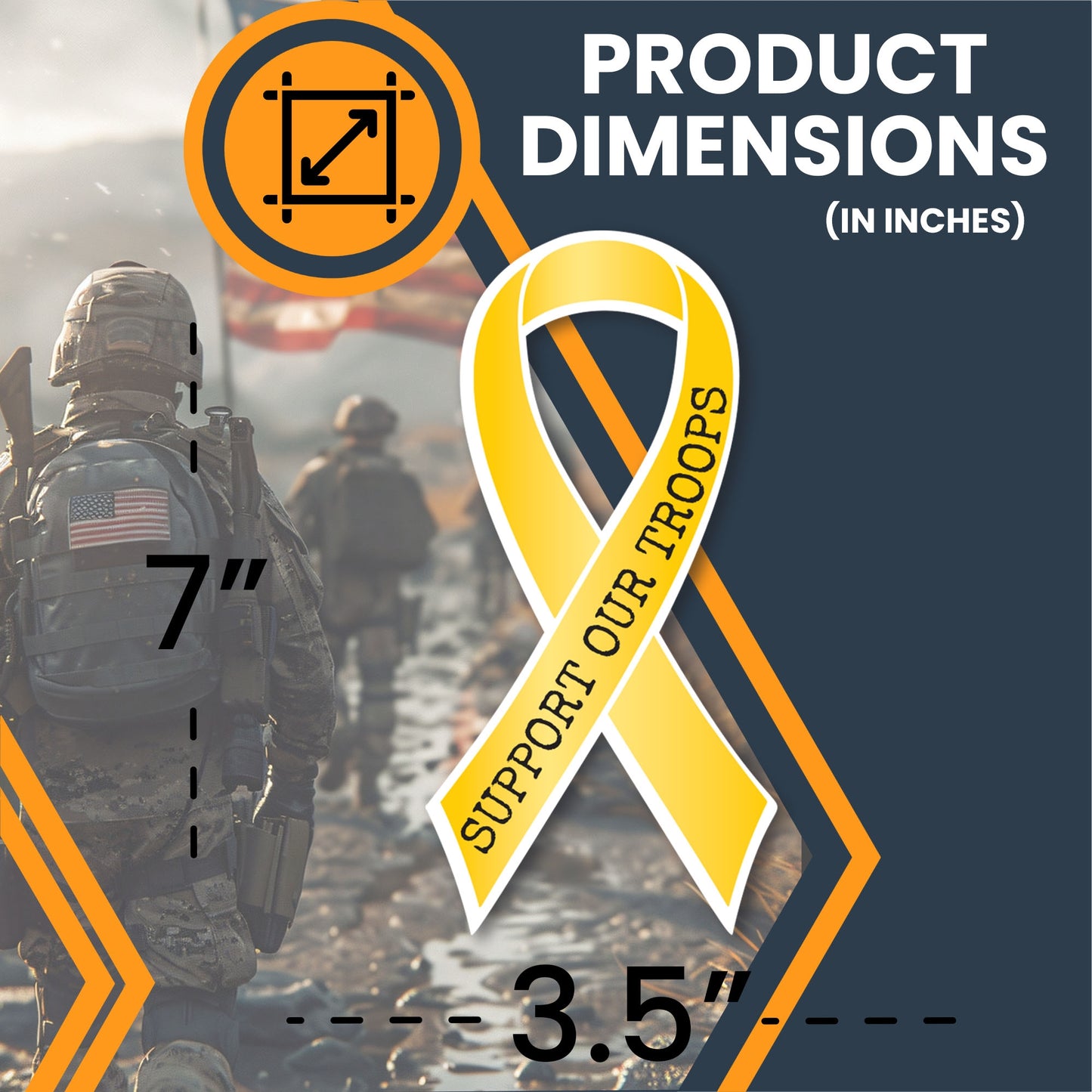 Magnet Me Up Support Our Troops Yellow Patriotic Ribbon Magnet Decal, 3.5x7 Inches, Heavy Duty Automotive Magnet for Car Truck SUV, in Support of American Military, Crafted in The USA