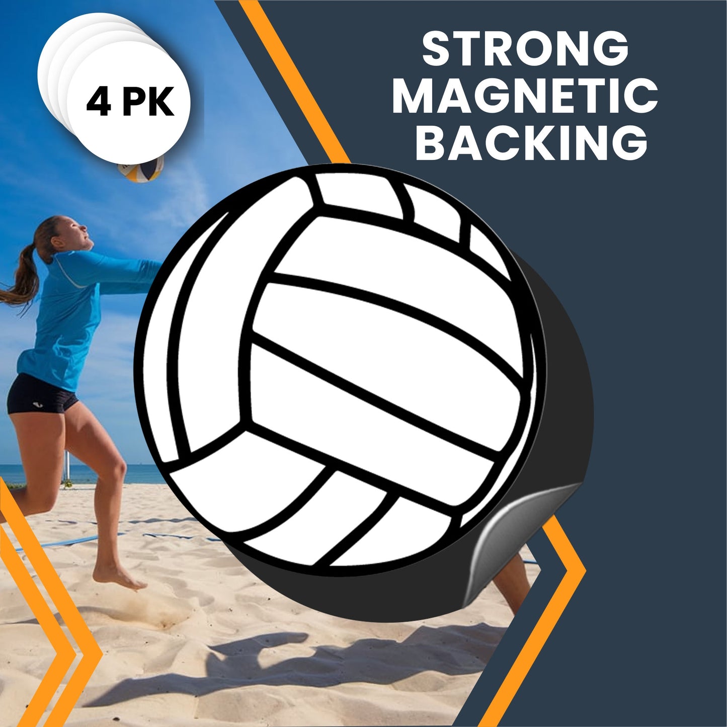 Magnet Me Up Volleyball Sports Magnet Decal, 5 Inch Round, 4 Pack, Goal Getter, Automotive Magnet for Car, Truck, Van, SUV, Lockers, Fridge