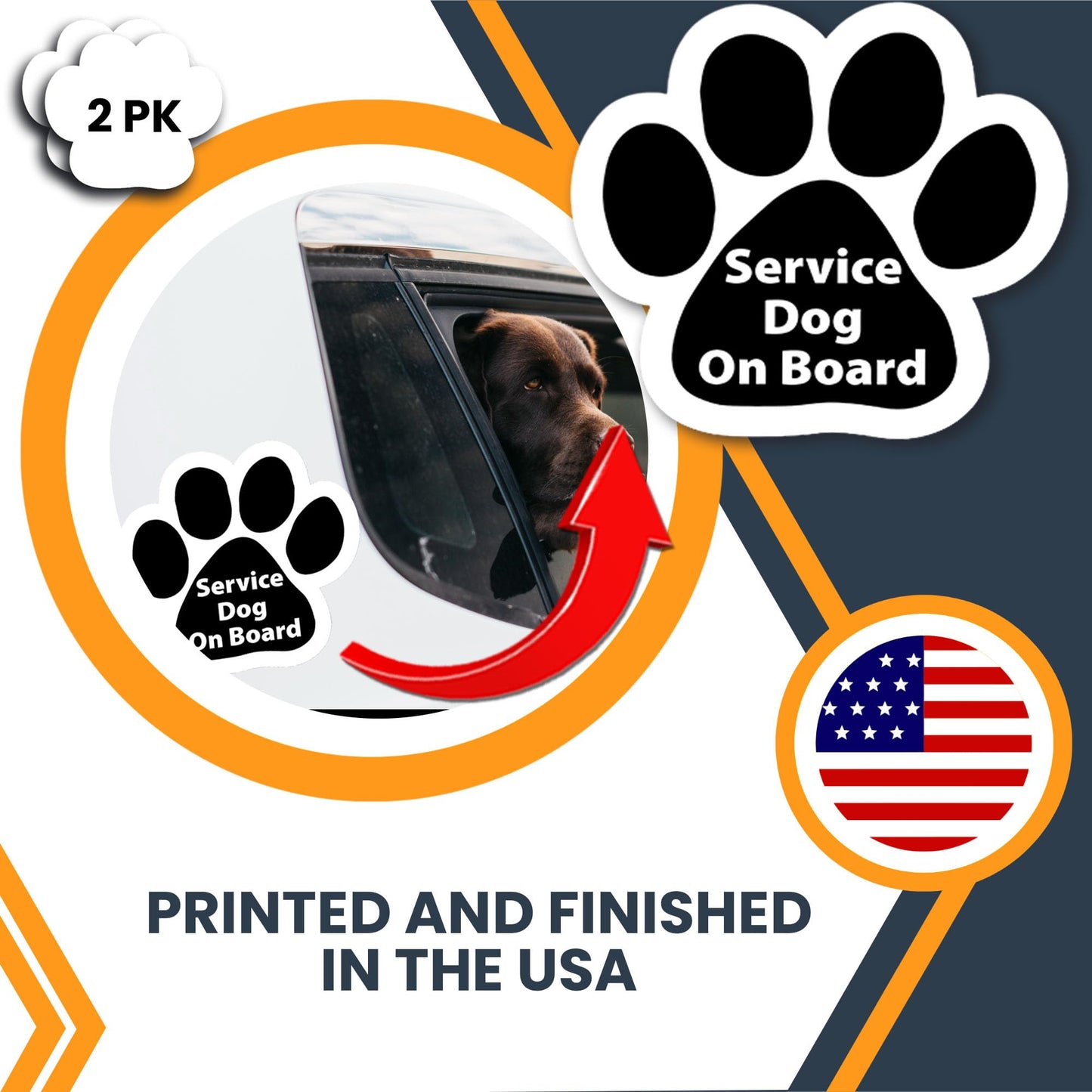 Magnet Me Up Service Dog Pawprint Magnet Decal, 5 Inch, 2 Pack, Heavy Duty Automotive Magnet for Car Truck SUV, Pet Safety and Awareness, Trained Dog Sign Bumper Magnet, Crafted in USA