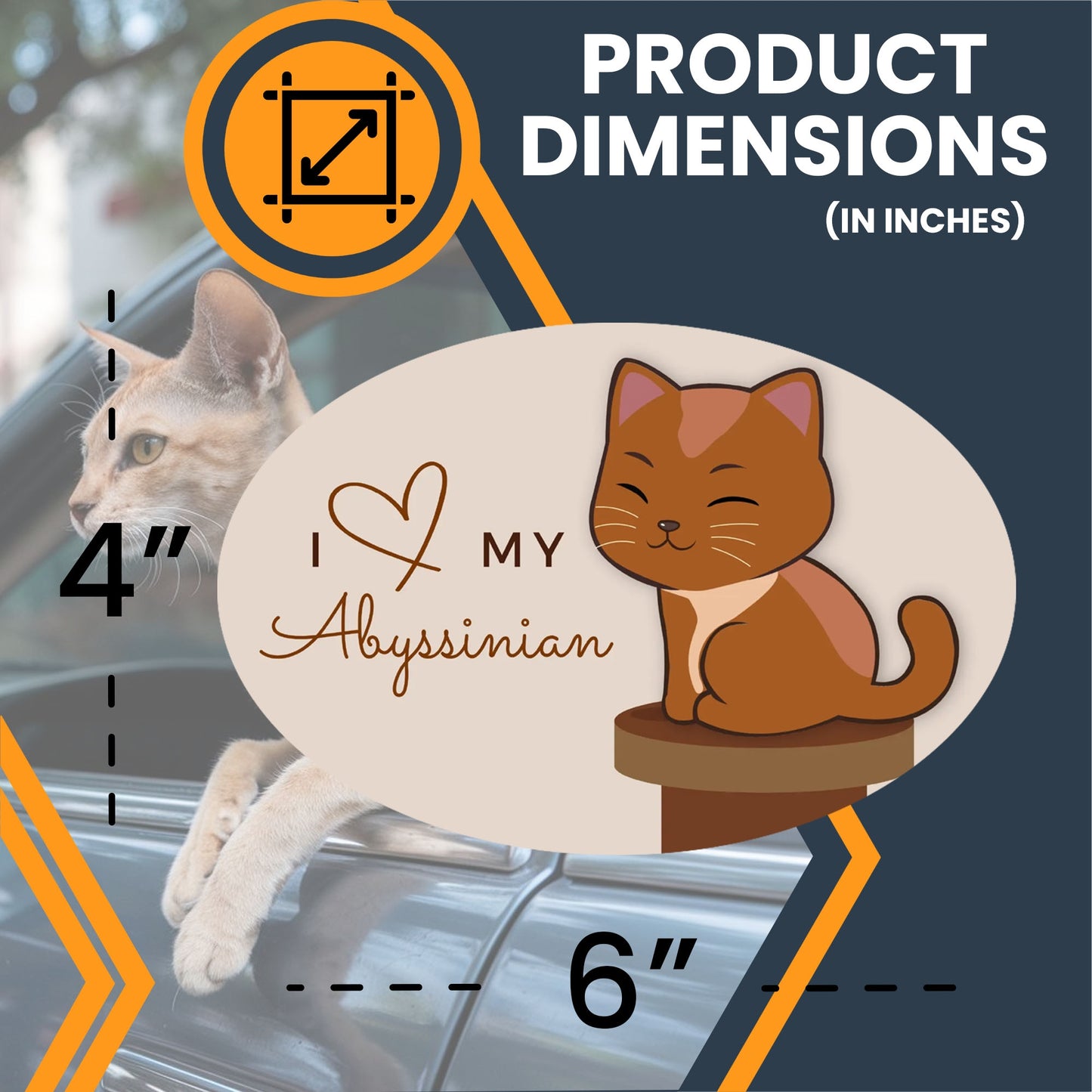 Magnet Me Up I Love My Abyssinian Cute Cat Breed Car Magnet Decal, 4x6 Inches, Hairless, Collectible Souvenir Gifts, Cat Enthusiasts, Bumper Magnet