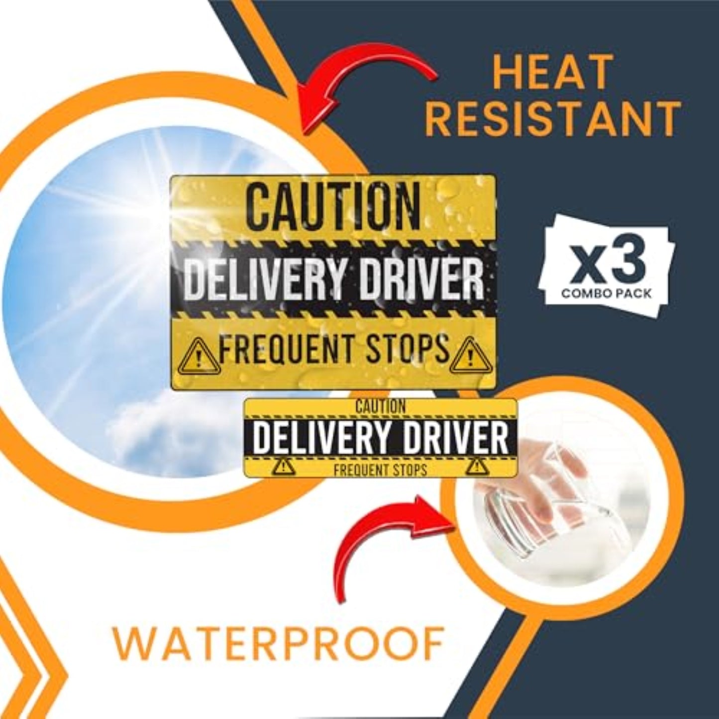 Magnet Me Up Caution Frequent Stops Delivery Driver Automotive Magnet Decal, 3 Pack, Yellow/Black, Two 8x12 inch and One 3x10 inch