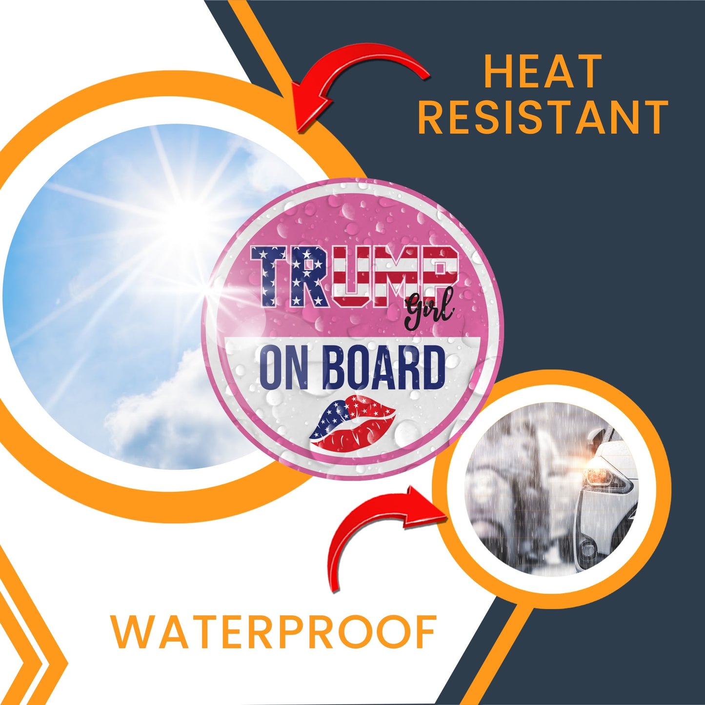 Magnet Me Up Trump Girl on Board Car Magnet Decal, 5 Inch Round, Pink, Humurous Magnet with Lip, Patriotic Car Accessory, Bumper Magnet