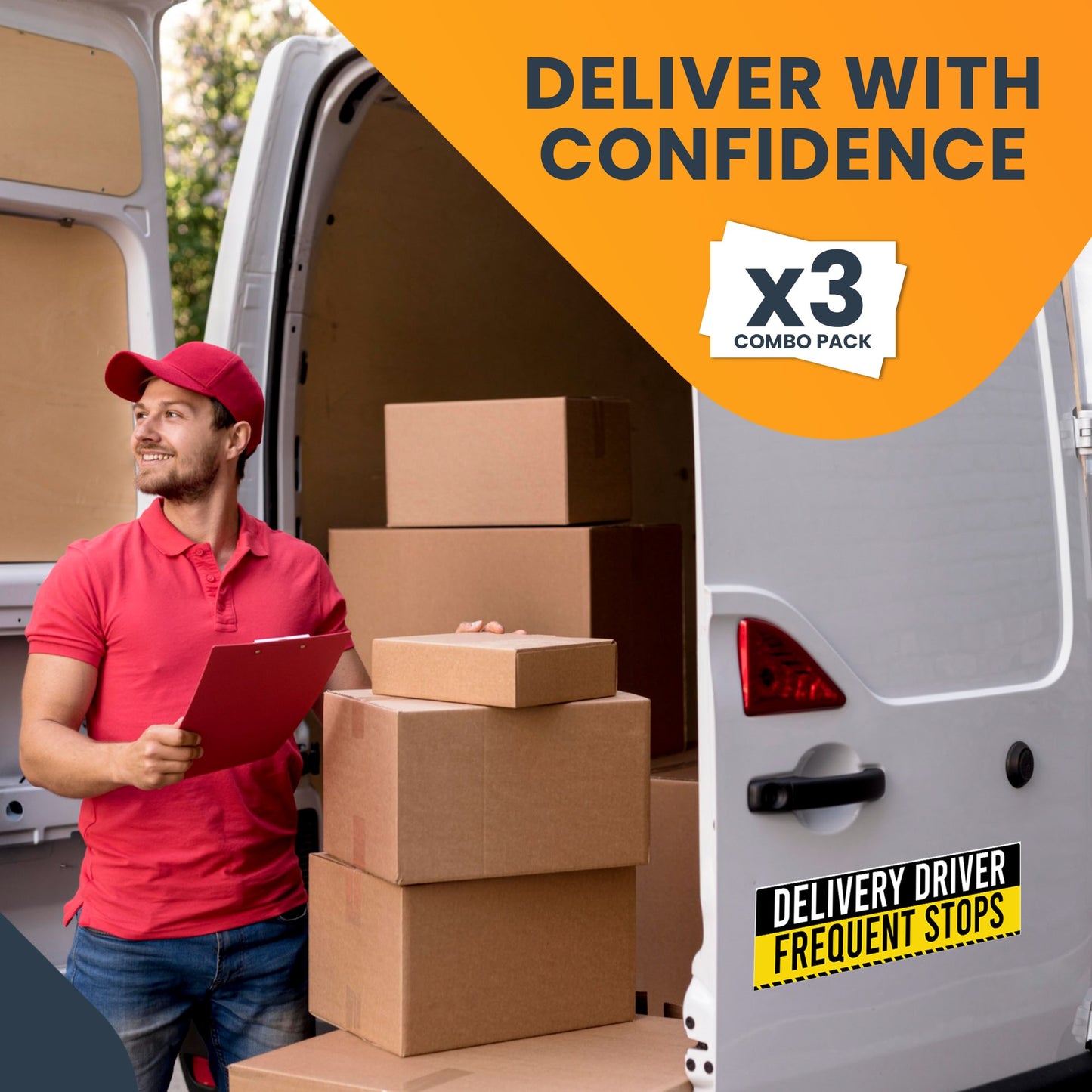 Magnet Me Up Caution Frequent Stops Delivery Driver Automotive Magnet Decal, 3 Pack, Two 8x12 inch and One 3x10 Inch, Automotive Magnet for Car, Flex Delivery Driver, Crafted in USA