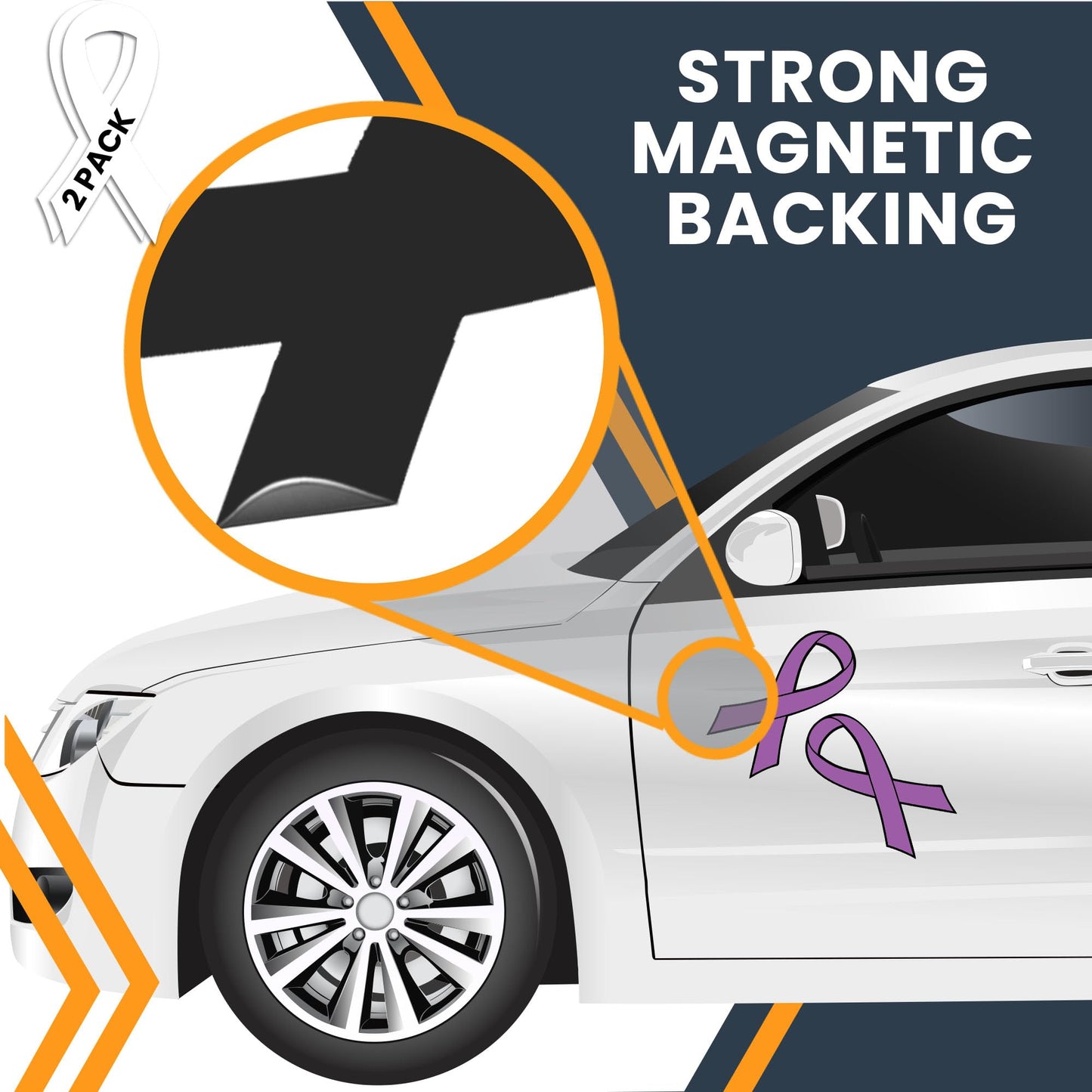 Magnet Me Up Support Pancreatic and Leiomyosarcoma Cancer Awareness Purple Ribbon Magnet Decal, 3.5x7 Inches, 2 Pack, Automotive Magnet for Car Truck SUV, Health Advocacy, Crafted in USA