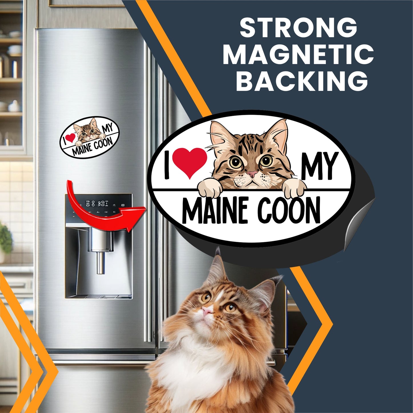 Magnet Me Up I Love My Maine Coon Cat Breed Car Magnet Decal, 4x6 Inches, Cute Peeking Cat Bumper Magnet, Car, Fridge, Charming and Eye Catching
