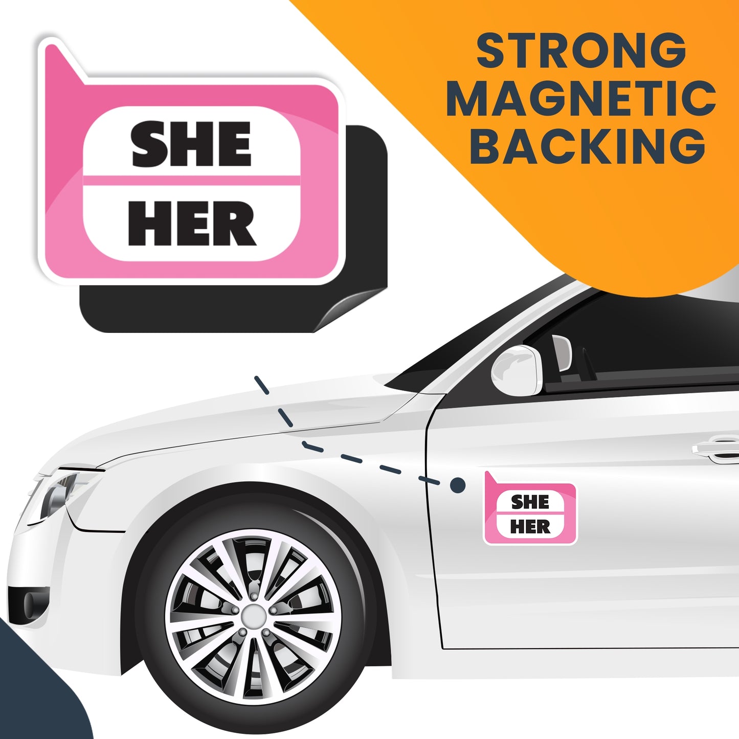 Magnet Me Up Pronoun She Her Magnet Decal, 4x5 inch, Heavy Duty Automotive Magnet for Car, Truck, SUV Or Any Magnetic Surface, In Support of Transgender and Self Expression