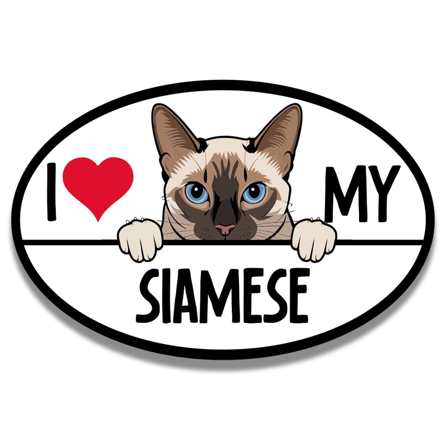 Magnet Me Up I Love My Siamese Cat Breed Car Magnet Decal, 4x6 Inches, Cute Peeking Cat Design Bumper Magnet, Feline Car Decal