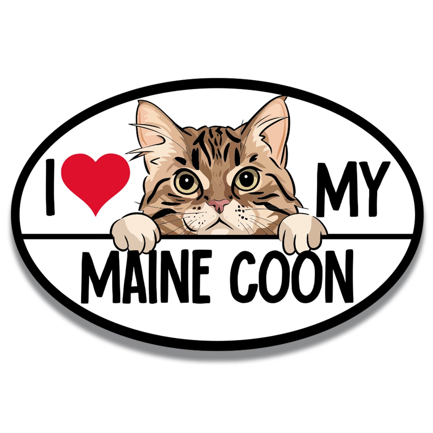 Magnet Me Up I Love My Maine Coon Cat Breed Car Magnet Decal, 4x6 Inches, Cute Peeking Cat Bumper Magnet, Car, Fridge, Charming and Eye Catching