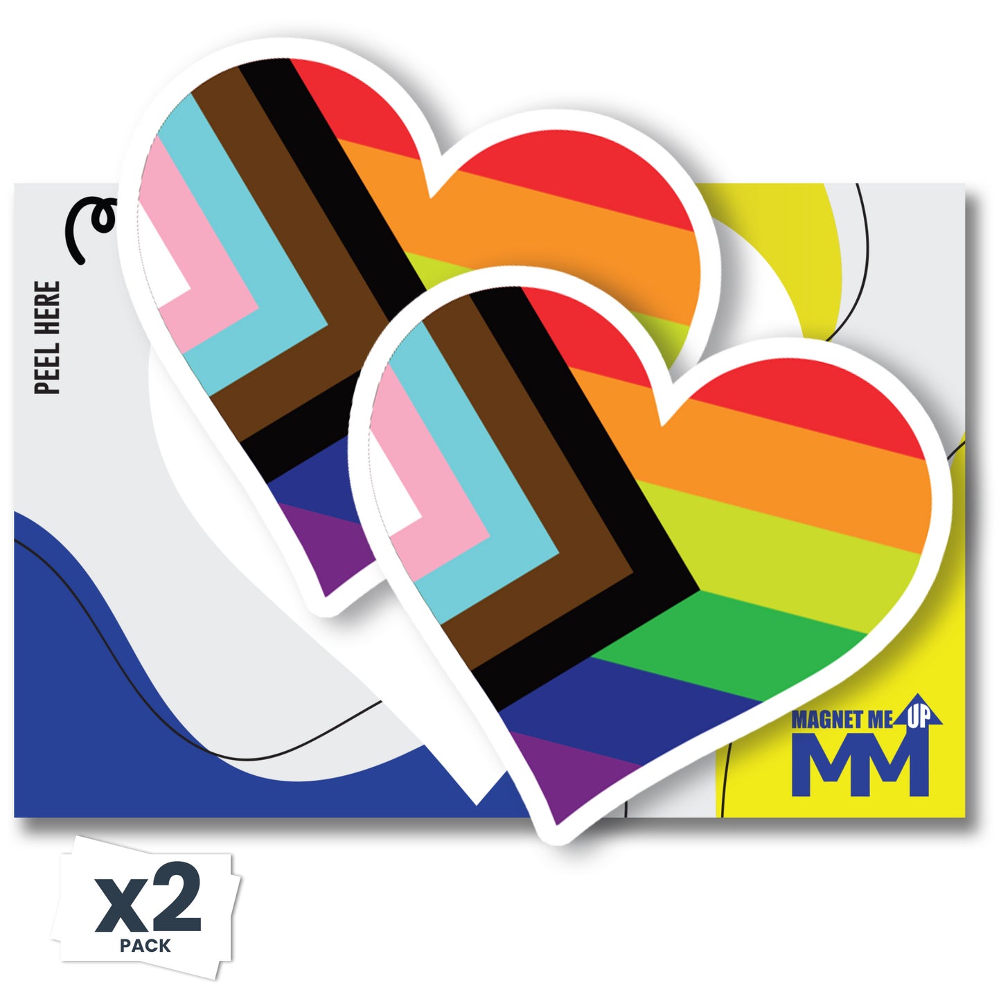 Magnet Me Up LGBTQA Progress Pride Heart Adhesive Decal Sticker, 4 Inches, 2 Pack, Heavy Duty Adhesion to Car Window, Bumper, Etc. Support Gay, Lesbian, Transgender, Bisexual, Queer