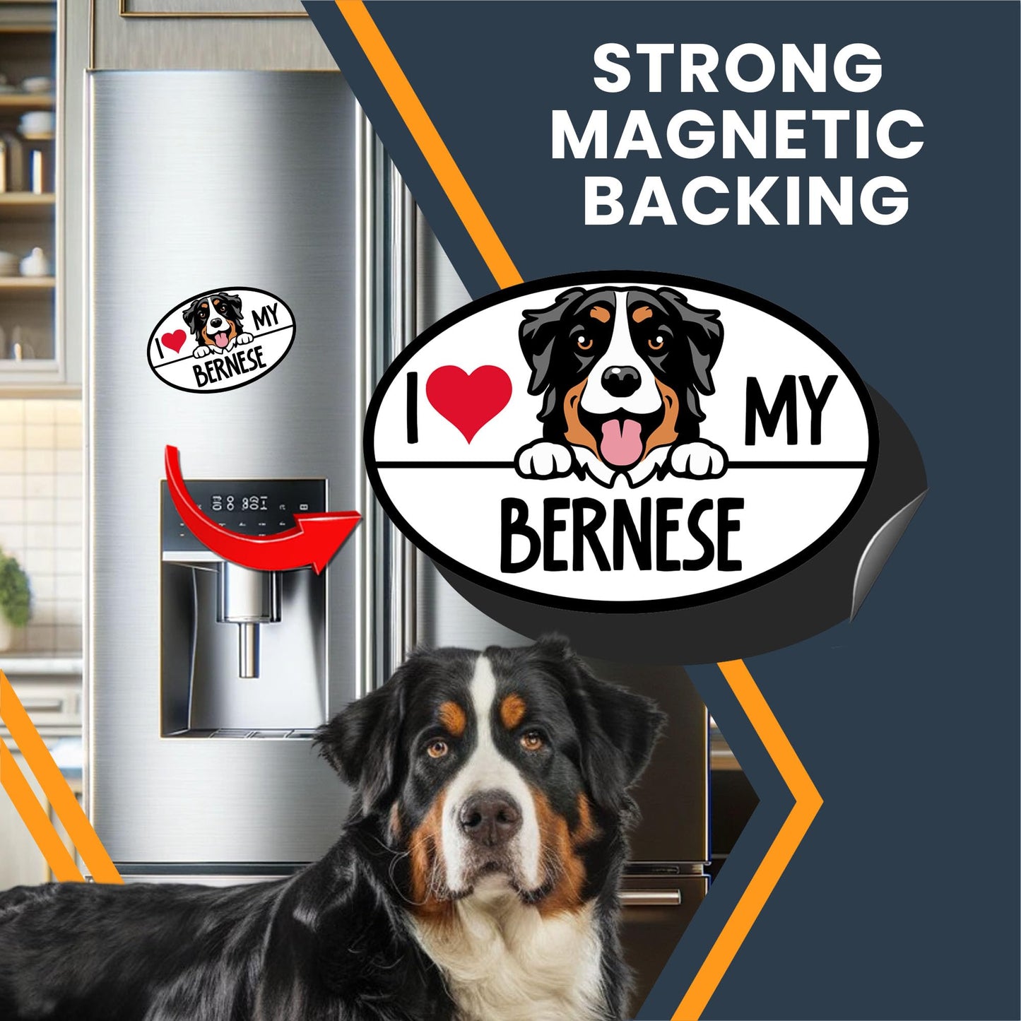 Magnet Me Up I Love My Bernese Dog Breed Car Magnet Decal, Mountain Dog Decorative Magnet, Friendly and Loyal Nature, Cute Peeking Dog