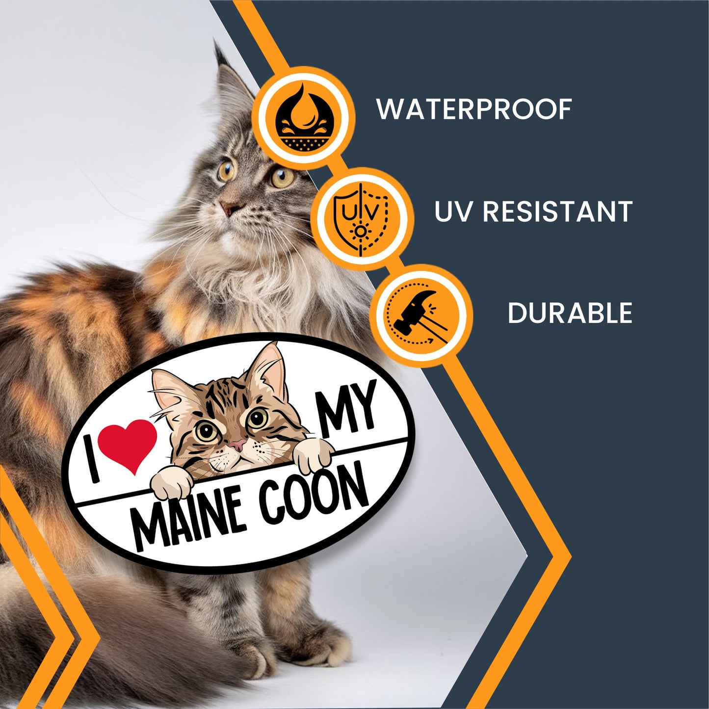 Magnet Me Up I Love My Maine Coon Cat Breed Car Magnet Decal, 4x6 Inches, Cute Peeking Cat Bumper Magnet, Car, Fridge, Charming and Eye Catching