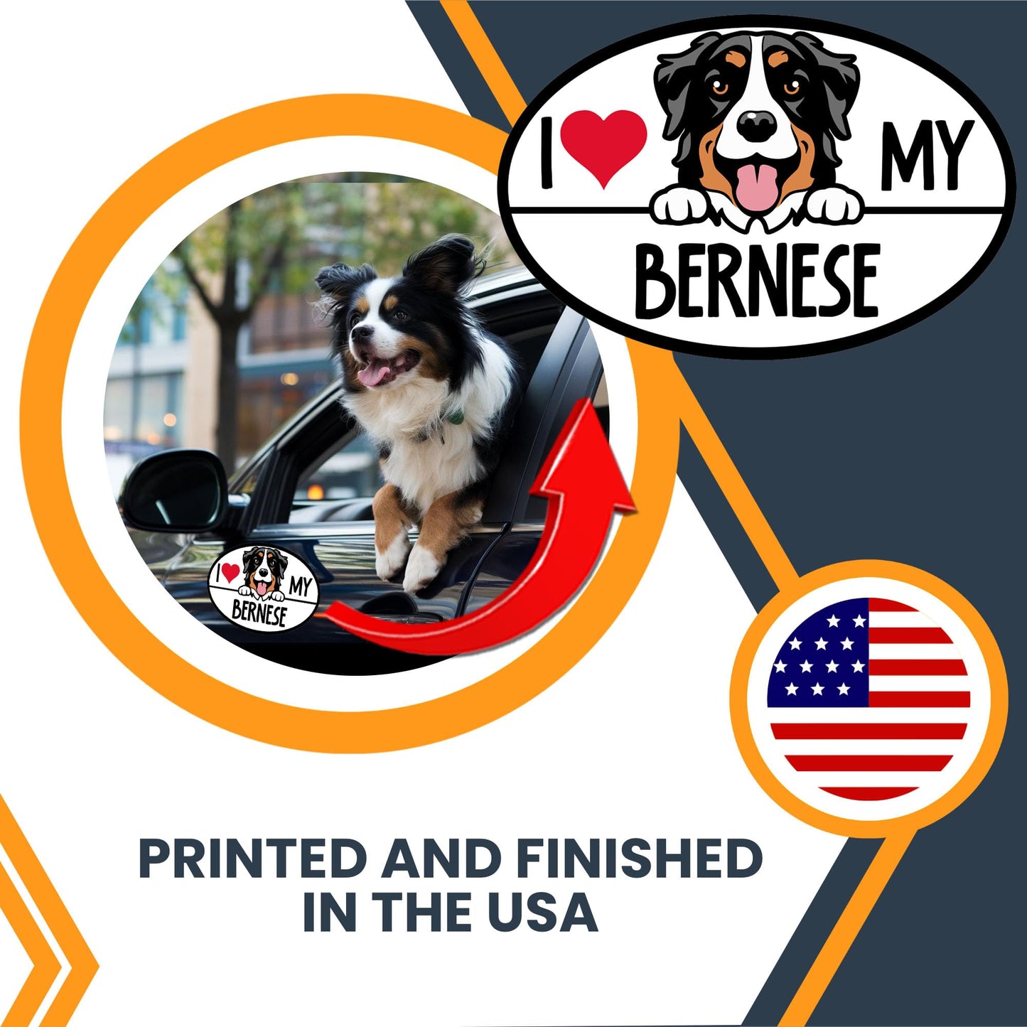 Magnet Me Up I Love My Bernese Dog Breed Car Magnet Decal, Mountain Dog Decorative Magnet, Friendly and Loyal Nature, Cute Peeking Dog