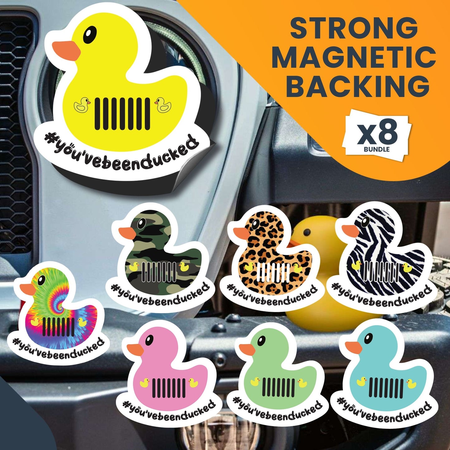 Magnet Me Up You've Been Ducked Cute Vehicle Duck Magnets, Ducking Game, 8 Pack, 4x4 Inch, Multi Pack, Heavy Duty Automotive Magnet for Car Truck SUV Funny Joke Prank, Duck Duck Beep