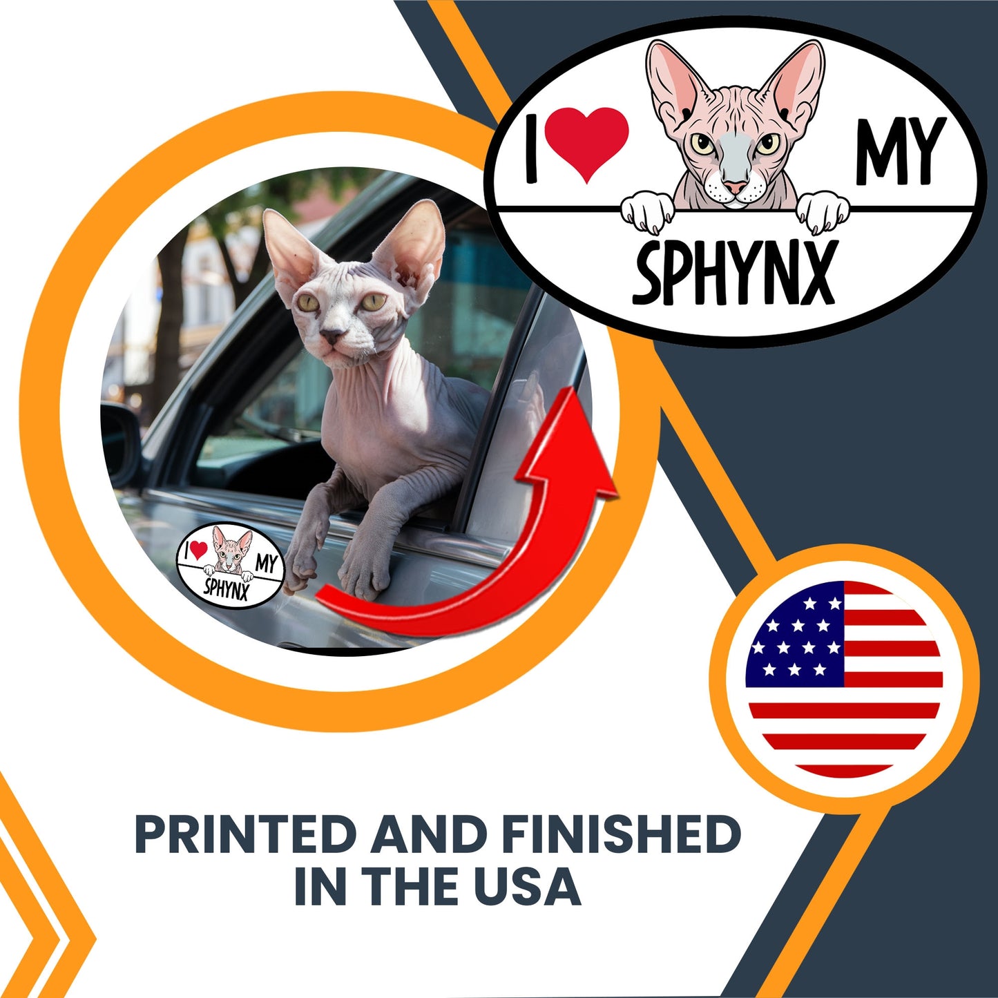 Magnet Me Up I Love My Sphynx Cat Breed Car Magnet Decal, 4x6 Inches, Cute Peeking Cat Bumper Magnet, Feline Car Decal, Pet Lover Gifts