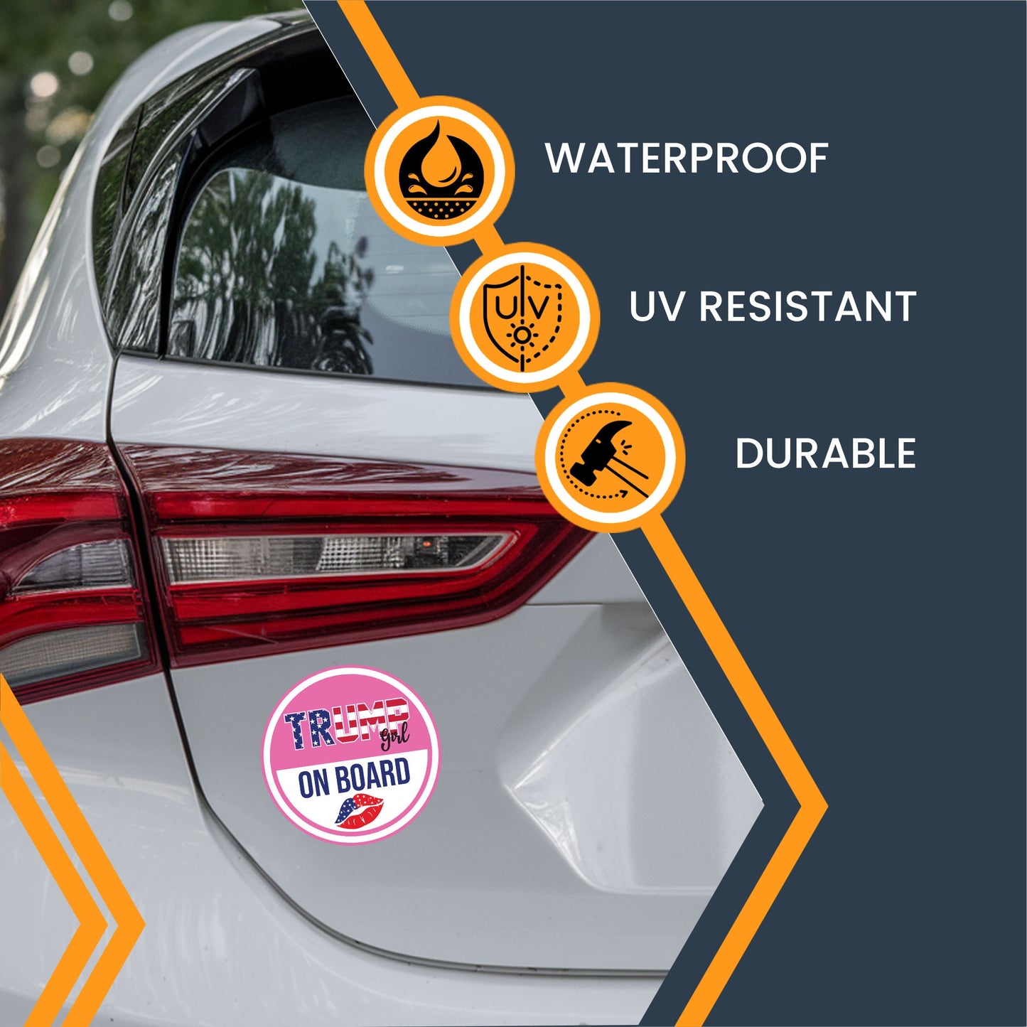 Magnet Me Up Trump Girl on Board Car Magnet Decal, 5 Inch Round, Pink, Humurous Magnet with Lip, Patriotic Car Accessory, Bumper Magnet