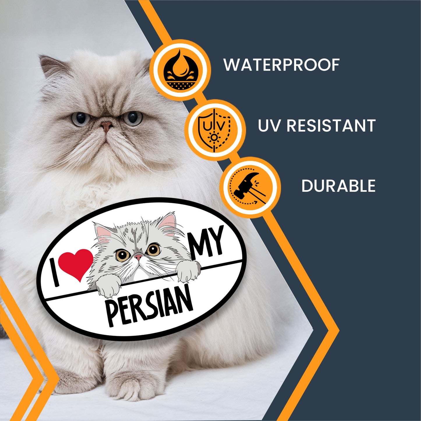 Magnet Me Up I Love My Persian Cat Breed Car Magnet Decal, 4x6 Inches, Cute Peeking Cat Design Bumper Magnet, Loving Companions