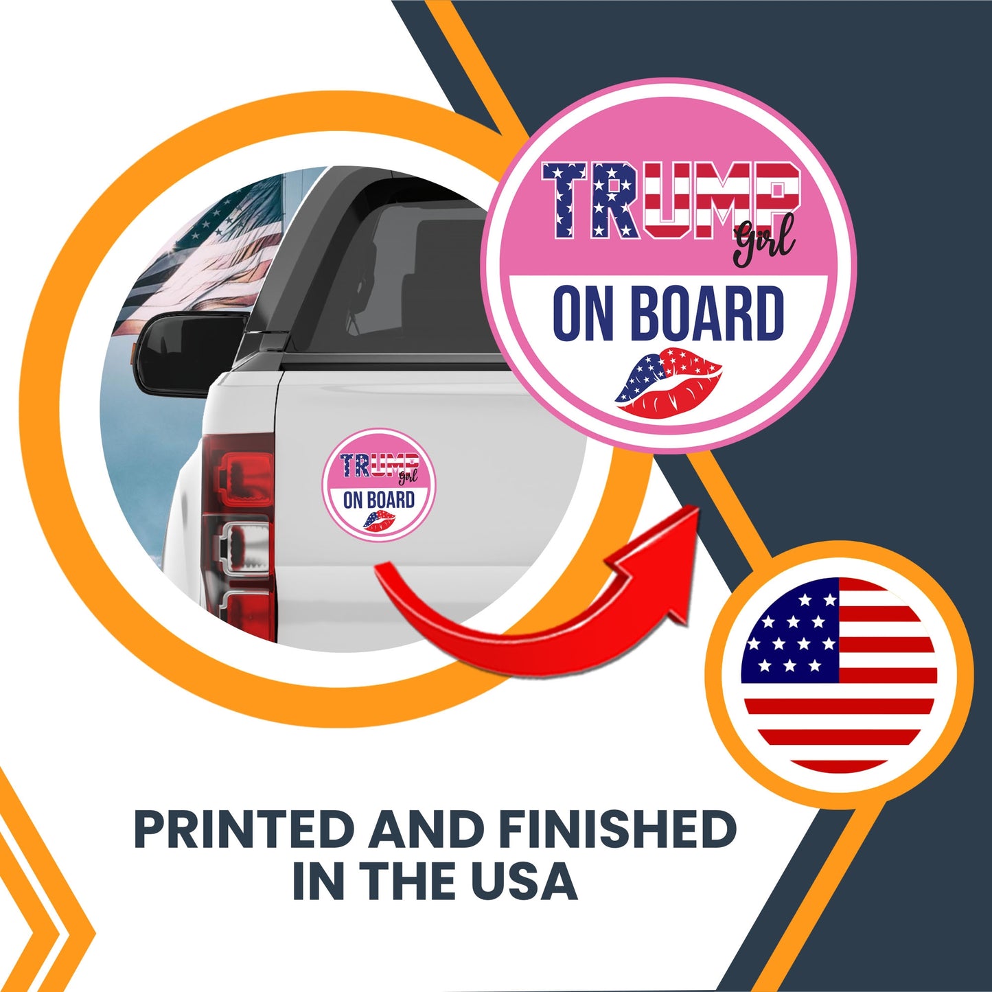 Magnet Me Up Trump Girl on Board Car Magnet Decal, 5 Inch Round, Pink, Humurous Magnet with Lip, Patriotic Car Accessory, Bumper Magnet