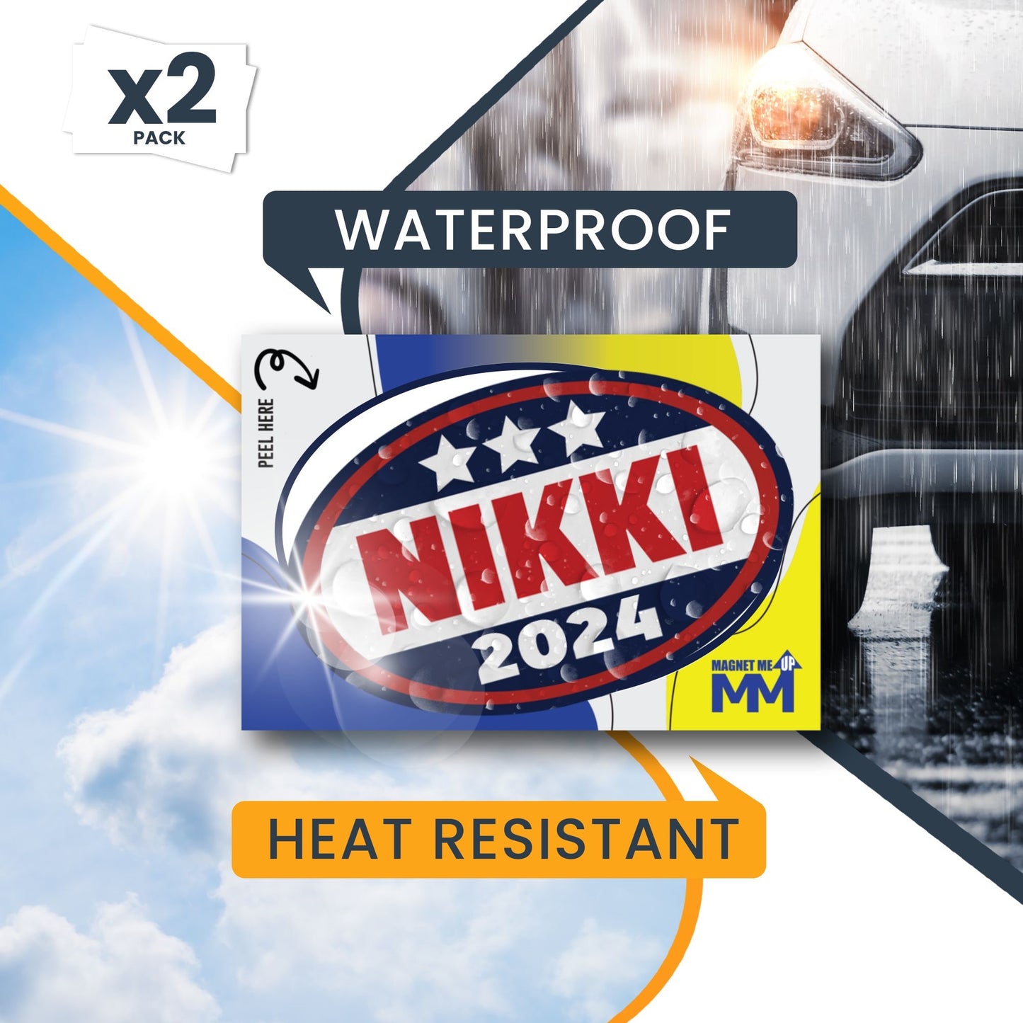 Magnet Me Up Nikki Haley Republican Political Party 2024 Adhesive Decal Sticker, 2 Pack, 5.5x3.5 Inch, Heavy Duty adhesion to Car Window, Bumper, etc