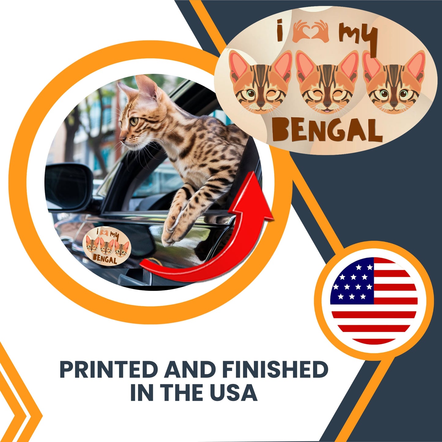 Magnet Me Up I Love My Bengal Cat Breed Car Magnet Decal, 4x6 Inches, Stylish Design Bumper Magnet, Feline Car Decal, Pet Lover Gifts, Crafted in USA