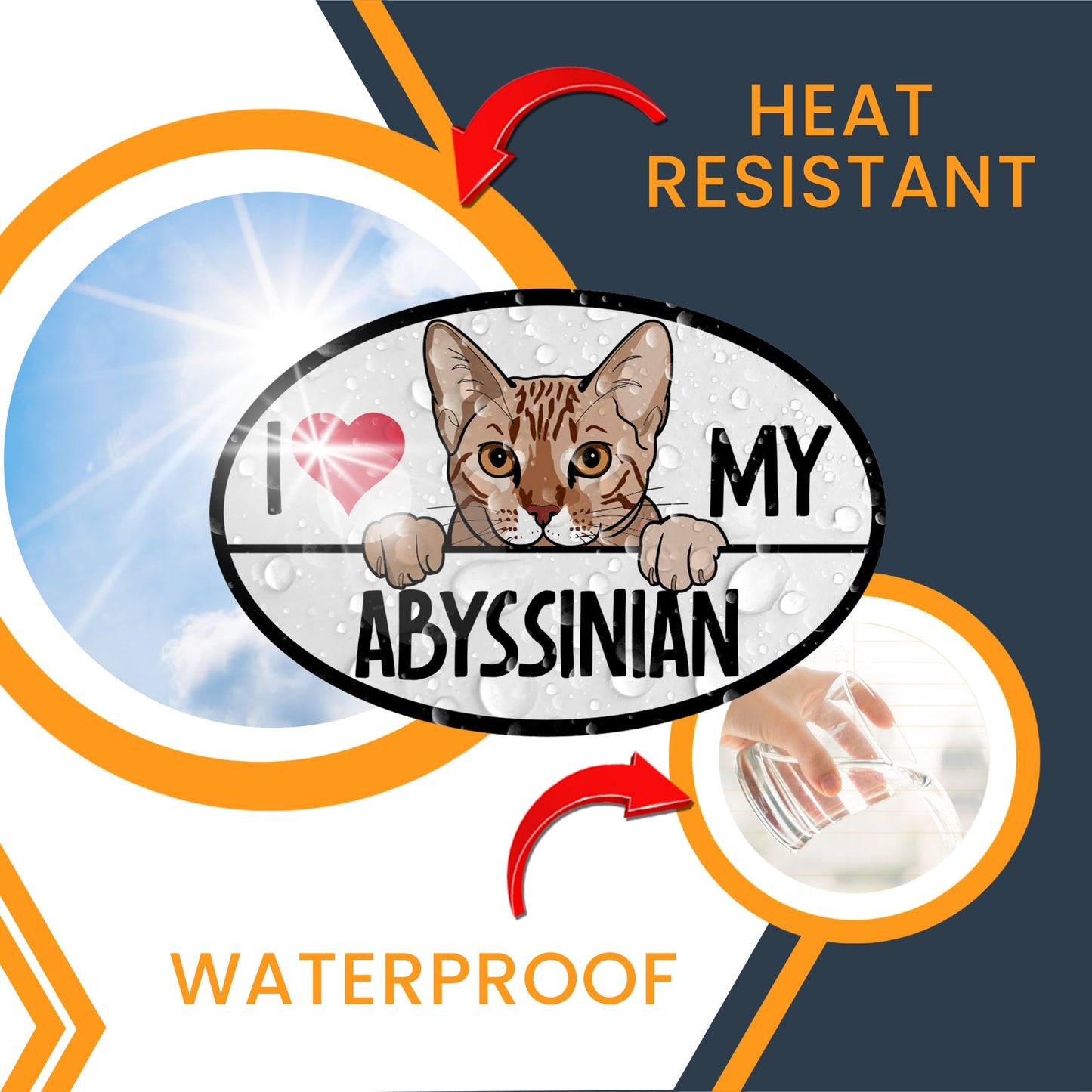 Magnet Me Up I Love My Abyssinian Cat Breed Car Magnet Decal, 4x6 Inches, Cute Peeking Cat Design Bumper Magnet, Feline Car Decal, Pet Lover Gifts