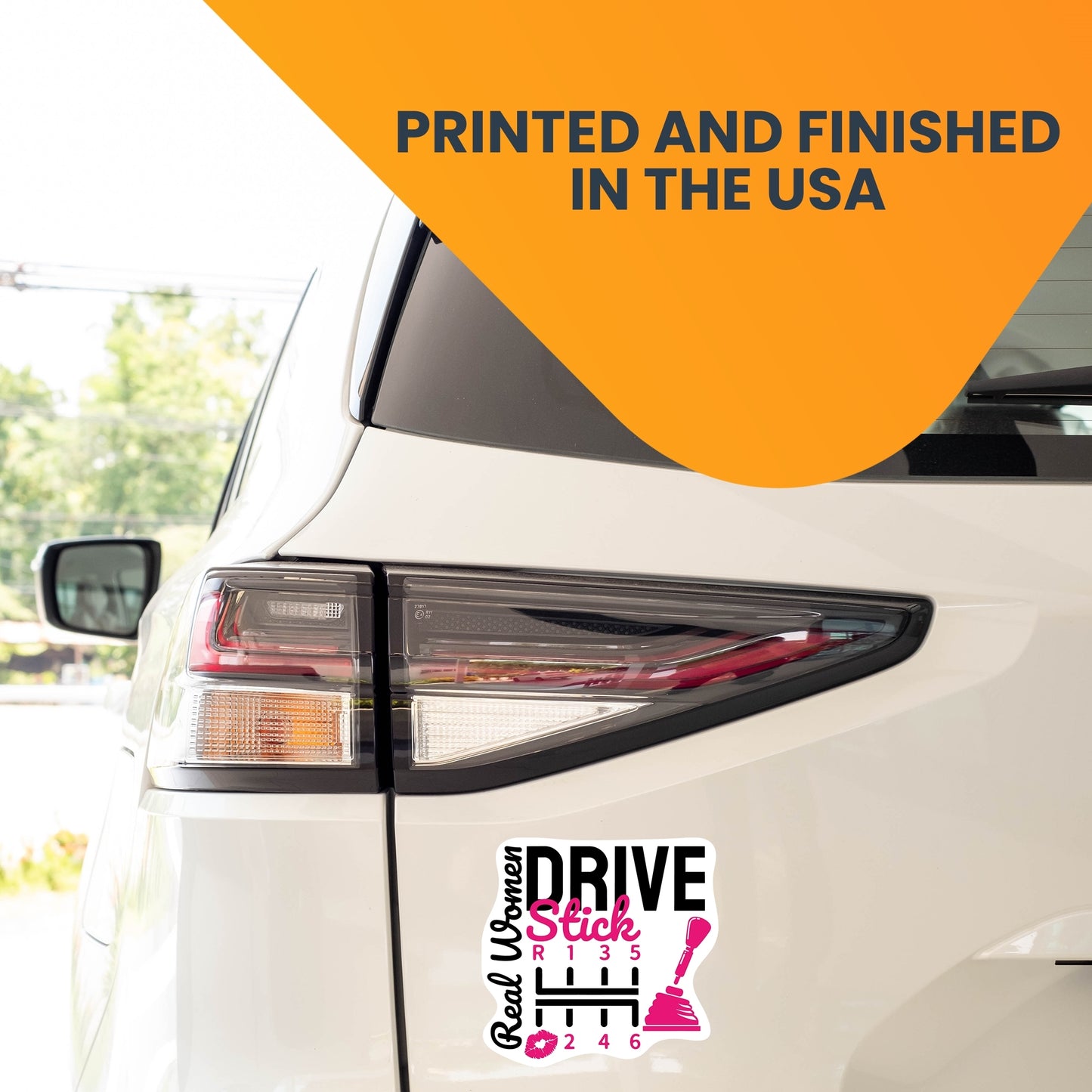 Magnet Me Up Real Women Drive Stick Magnet Decal with Lips, 5x5 inch, Pink, Female Race Car Driver, for Car, Truck, SUV, Funny Humorous Gag Gift for Women, Caution, Speed