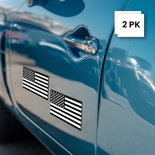 Magnet Me Up Black and White American Flag Car Magnet Decal, 3x5 Inch, 2 Pack, Automotive Vinyl Magnet for Trucks and More, Express Your Gratitude to Military Veterans, Made in The USA