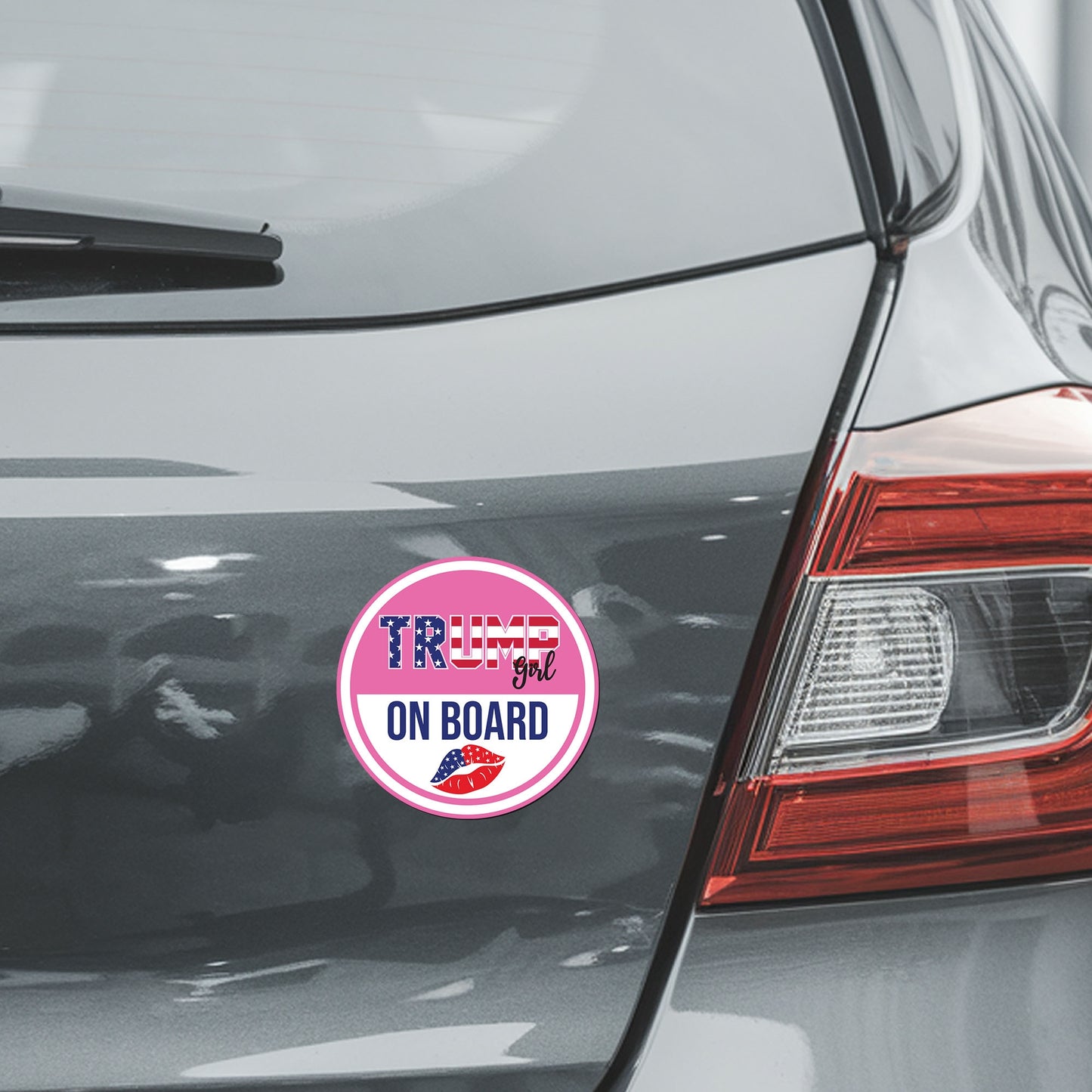 Magnet Me Up Trump Girl on Board Car Magnet Decal, 5 Inch Round, Pink, Humurous Magnet with Lip, Patriotic Car Accessory, Bumper Magnet