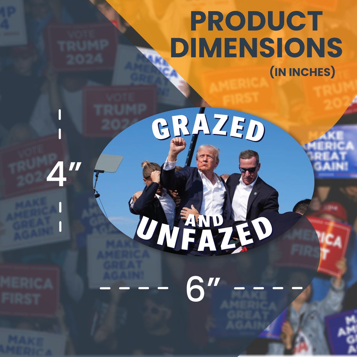 Magnet Me Up Grazed and Unfazed Donald Trump Magnet Decal - Support Your Favorite President! 4x6 inches, Bold and Resilient, Souvenir Gift for Supporters and Colletors, for Rallies, Crafted in USA