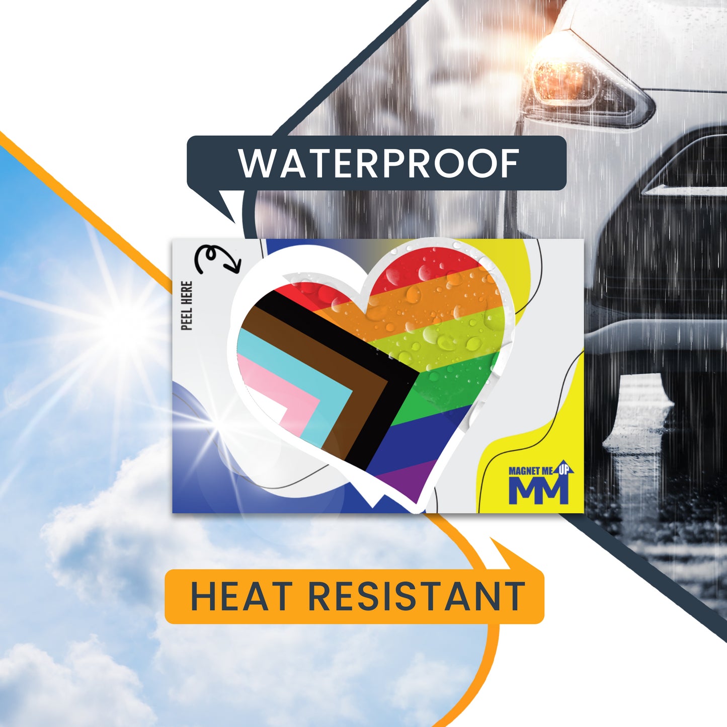 Magnet Me Up LGBTQA Progress Pride Heart Adhesive Decal Sticker, 4 Inches, 2 Pack, Heavy Duty Adhesion to Car Window, Bumper, Etc. Support Gay, Lesbian, Transgender, Bisexual, Queer