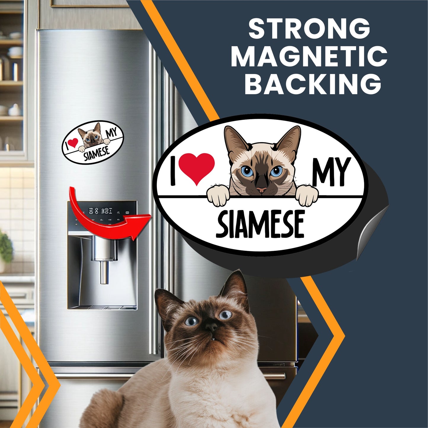 Magnet Me Up I Love My Siamese Cat Breed Car Magnet Decal, 4x6 Inches, Cute Peeking Cat Design Bumper Magnet, Feline Car Decal
