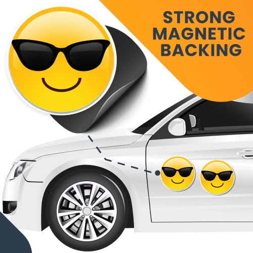 Magnet Me Up Sunglasses Cool Emoticon Magnet Decal, 5 Inch Round, 2 Pack, Cute Self-Expression Decorative Magnet for Car