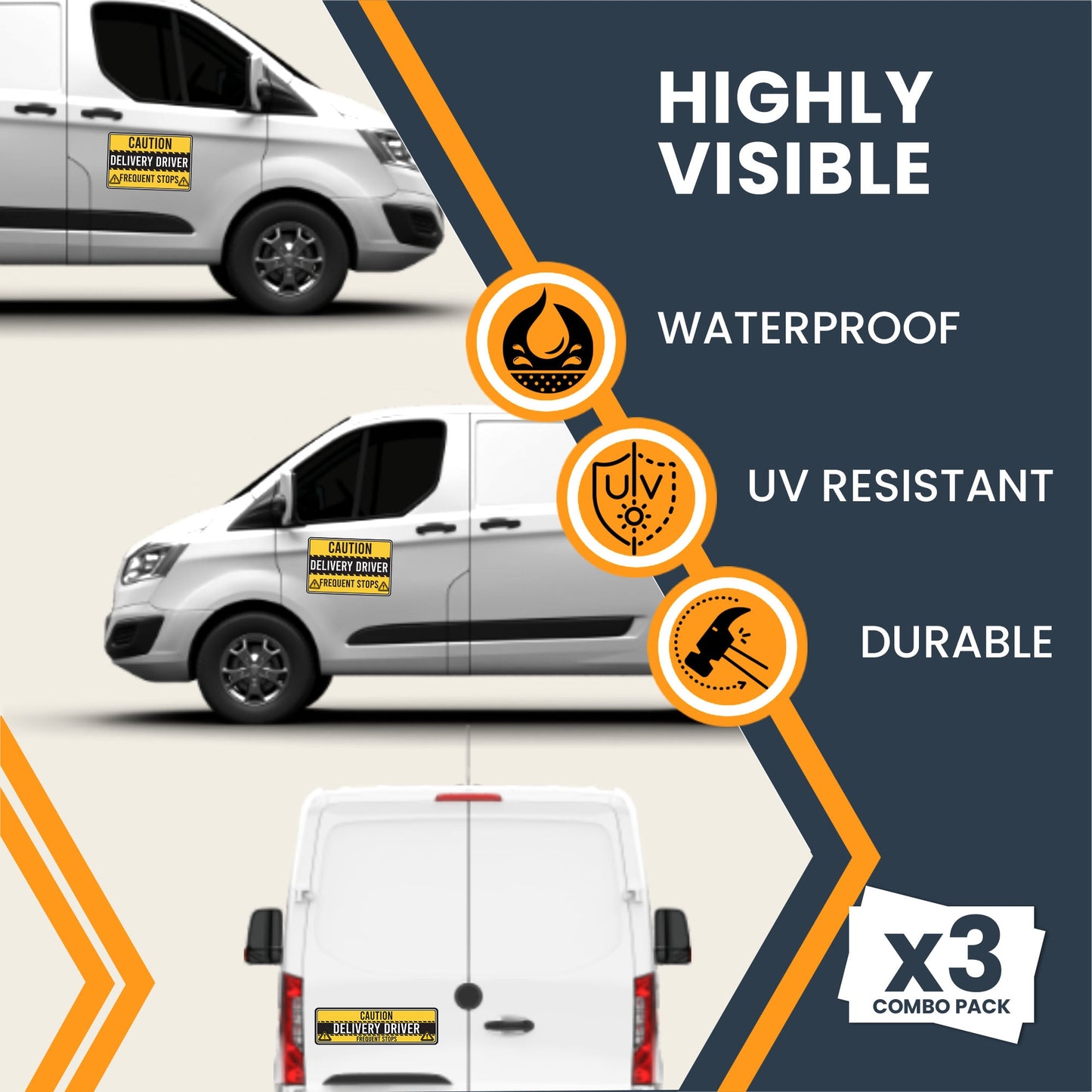 Magnet Me Up Caution Frequent Stops Delivery Driver Automotive Magnet Decal, 3 Pack, Yellow/Black, Two 8x12 inch and One 3x10 inch