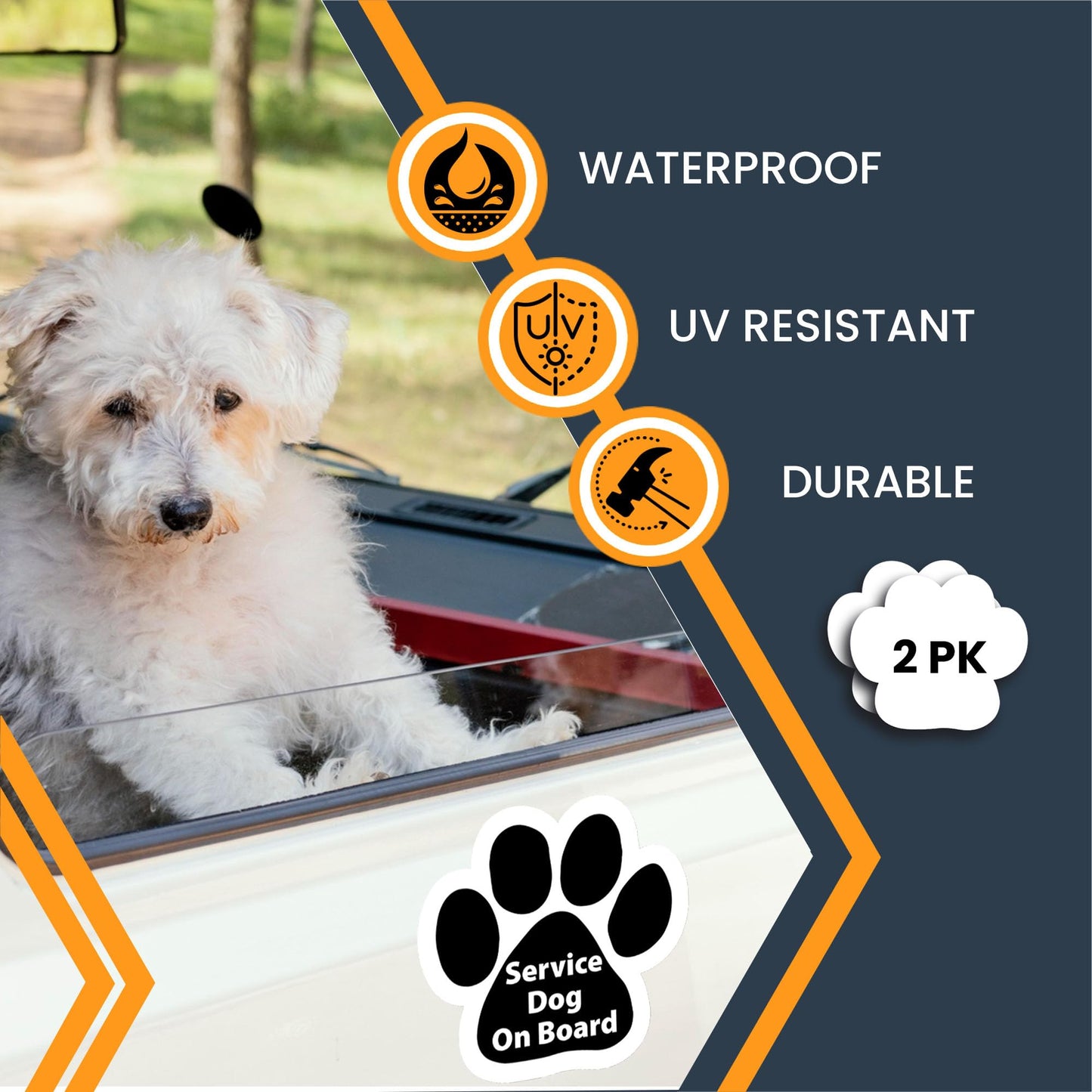 Magnet Me Up Service Dog Pawprint Magnet Decal, 5 Inch, 2 Pack, Heavy Duty Automotive Magnet for Car Truck SUV, Pet Safety and Awareness, Trained Dog Sign Bumper Magnet, Crafted in USA