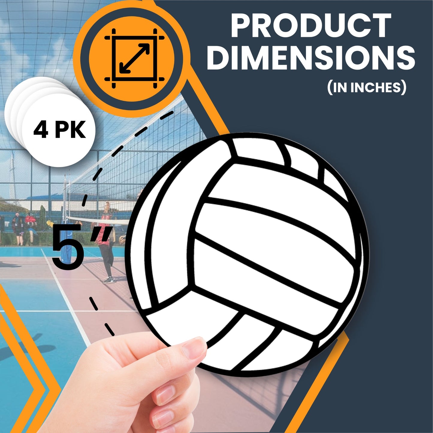 Magnet Me Up Volleyball Sports Magnet Decal, 5 Inch Round, 4 Pack, Goal Getter, Automotive Magnet for Car, Truck, Van, SUV, Lockers, Fridge