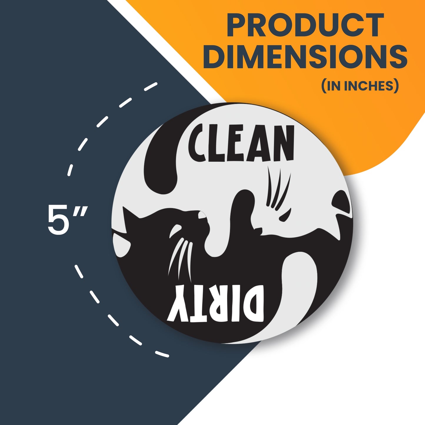 Magnet Me Up Clean Dirty Cat Dishwasher Indicator Magnet Decal, 5 Inch, Heavy Duty Waterproof Kitchen Safe Magnet, Black and White