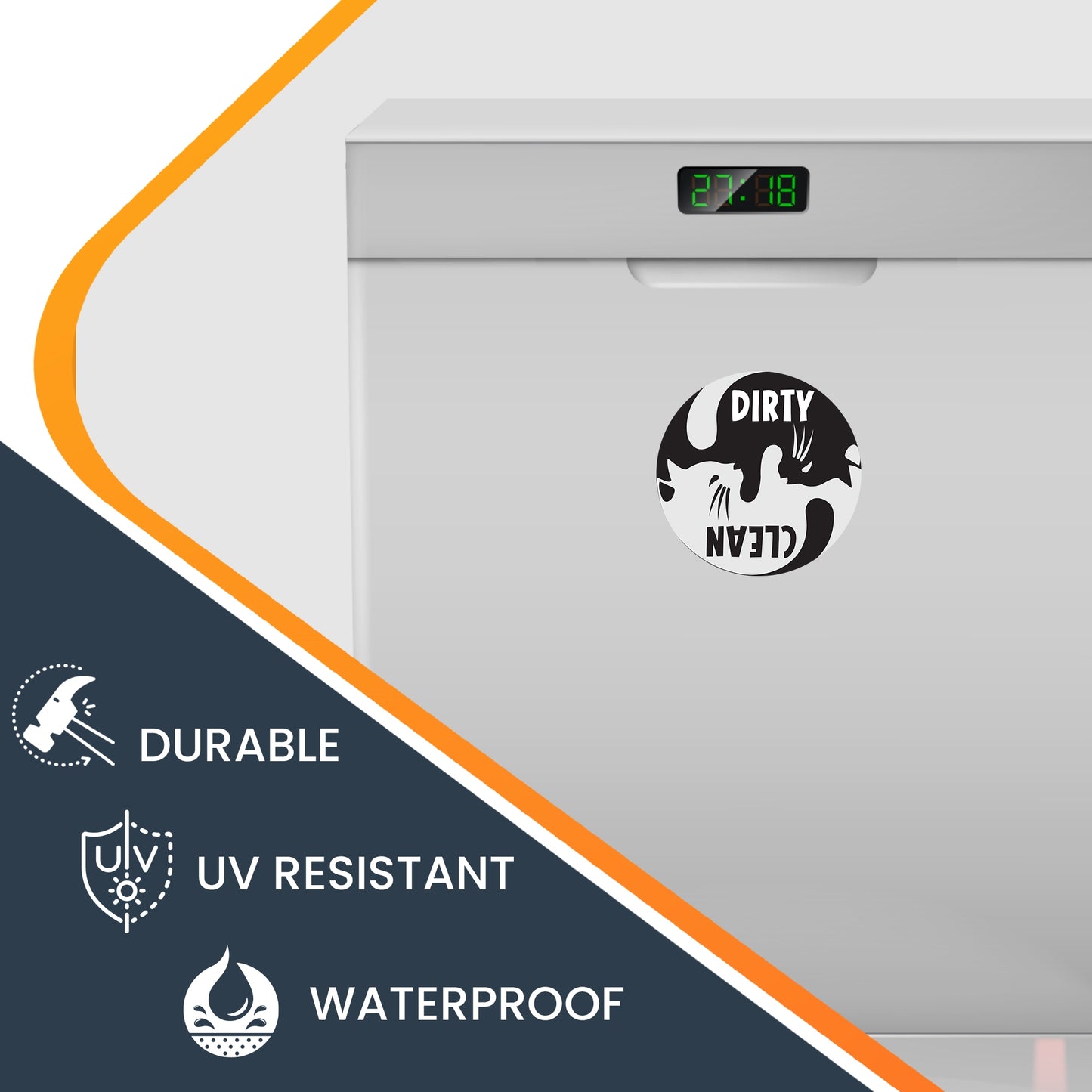 Magnet Me Up Clean Dirty Cat Dishwasher Indicator Magnet Decal, 5 Inch, Heavy Duty Waterproof Kitchen Safe Magnet, Black and White