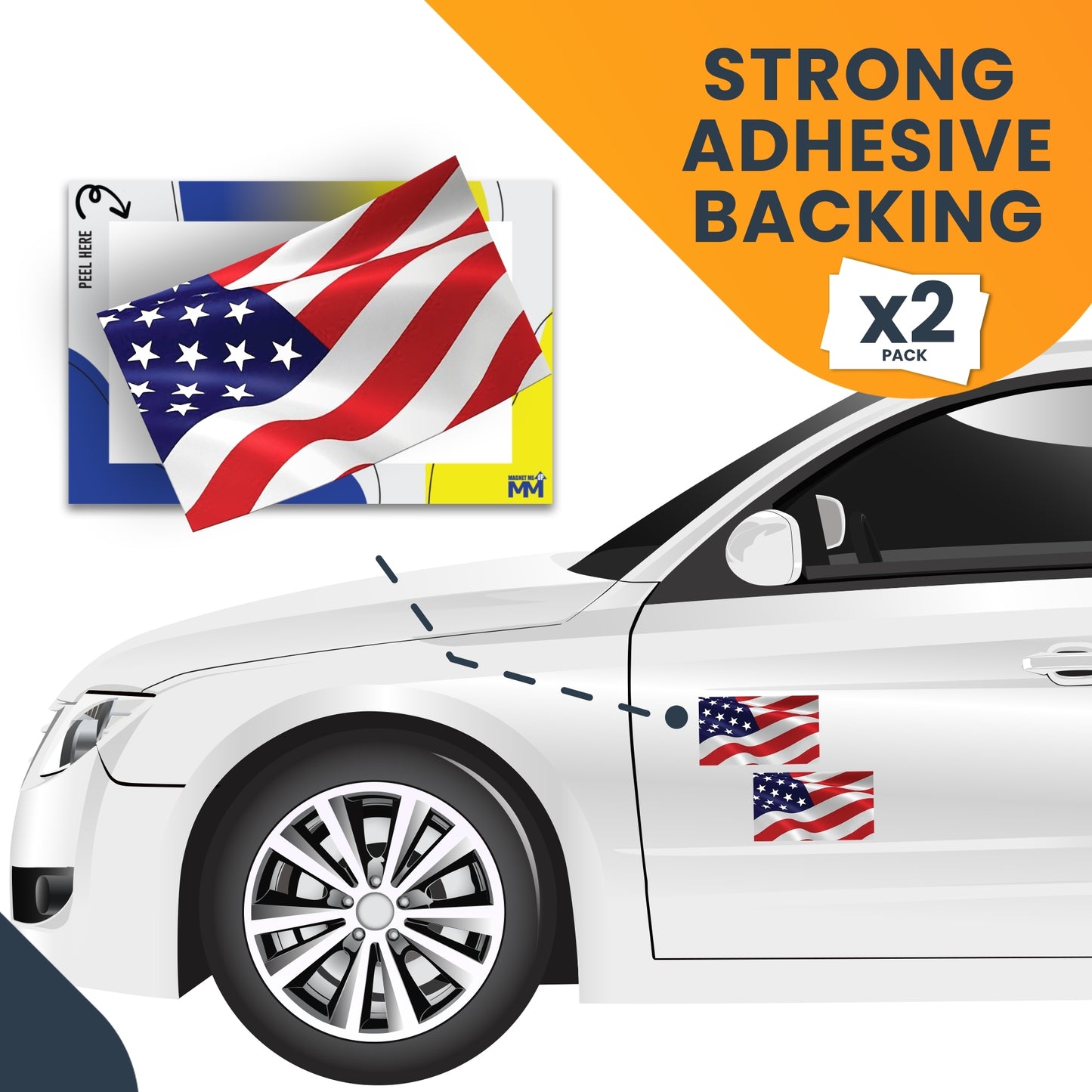 Waving American Flag Decal Stickers, 3x5 Inch, 2 Pack, American Fag Decals for Trucks, USA Flag Stickers, Adhesion to Car Window, Bumper