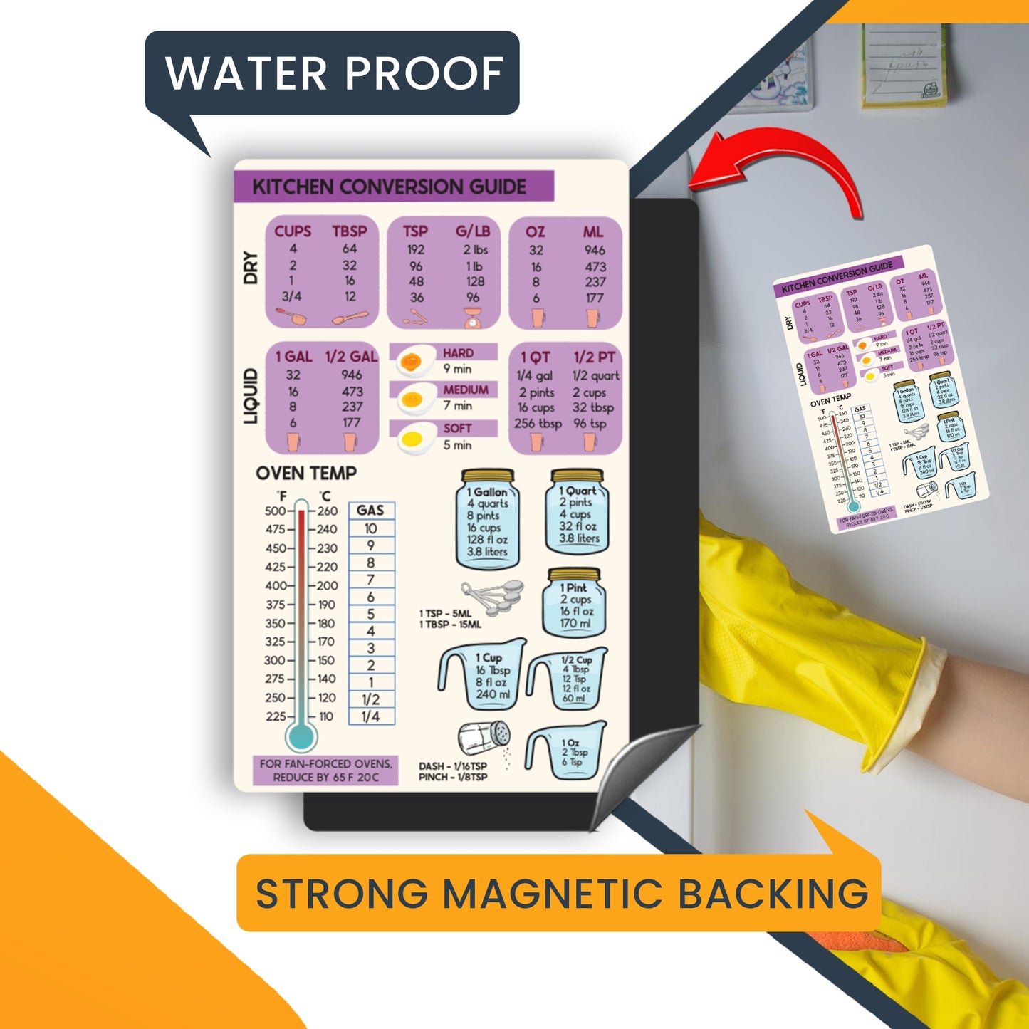 Magnet Me Up Large Purple Kitchen Conversion Chart, 5x8 Magnet Decal, Cute Baking Gift and Measurement Recipe Accessory, Perfect for Refrigerator, Dishwasher or Any Other Magnetic Surface
