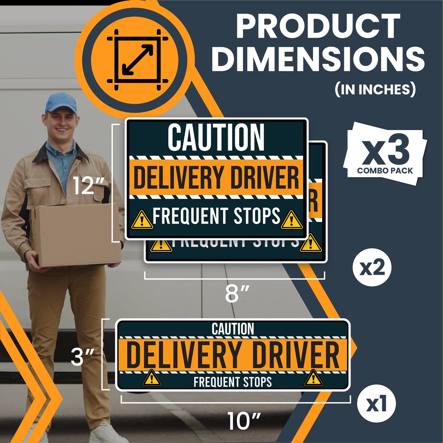 Magnet Me Up Caution Frequent Stops Delivery Driver Automotive Magnet Decal, 3 Pack, Two 8x12 inch and One 3x10 inch, Automotive Magnet for Car, Delivery Driver, Crafted in USA